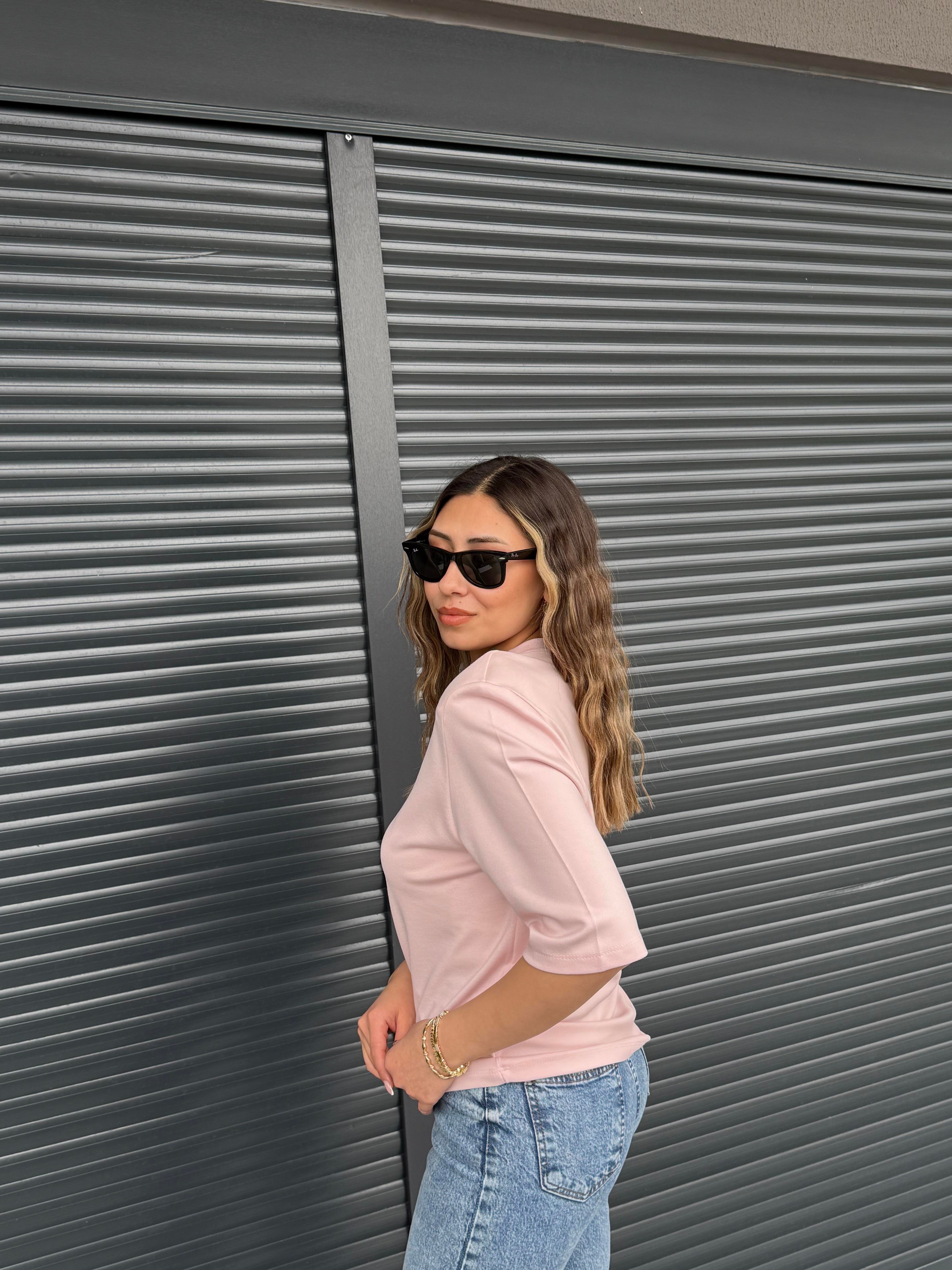 Vatkalı Basic T-shirt Pudra
