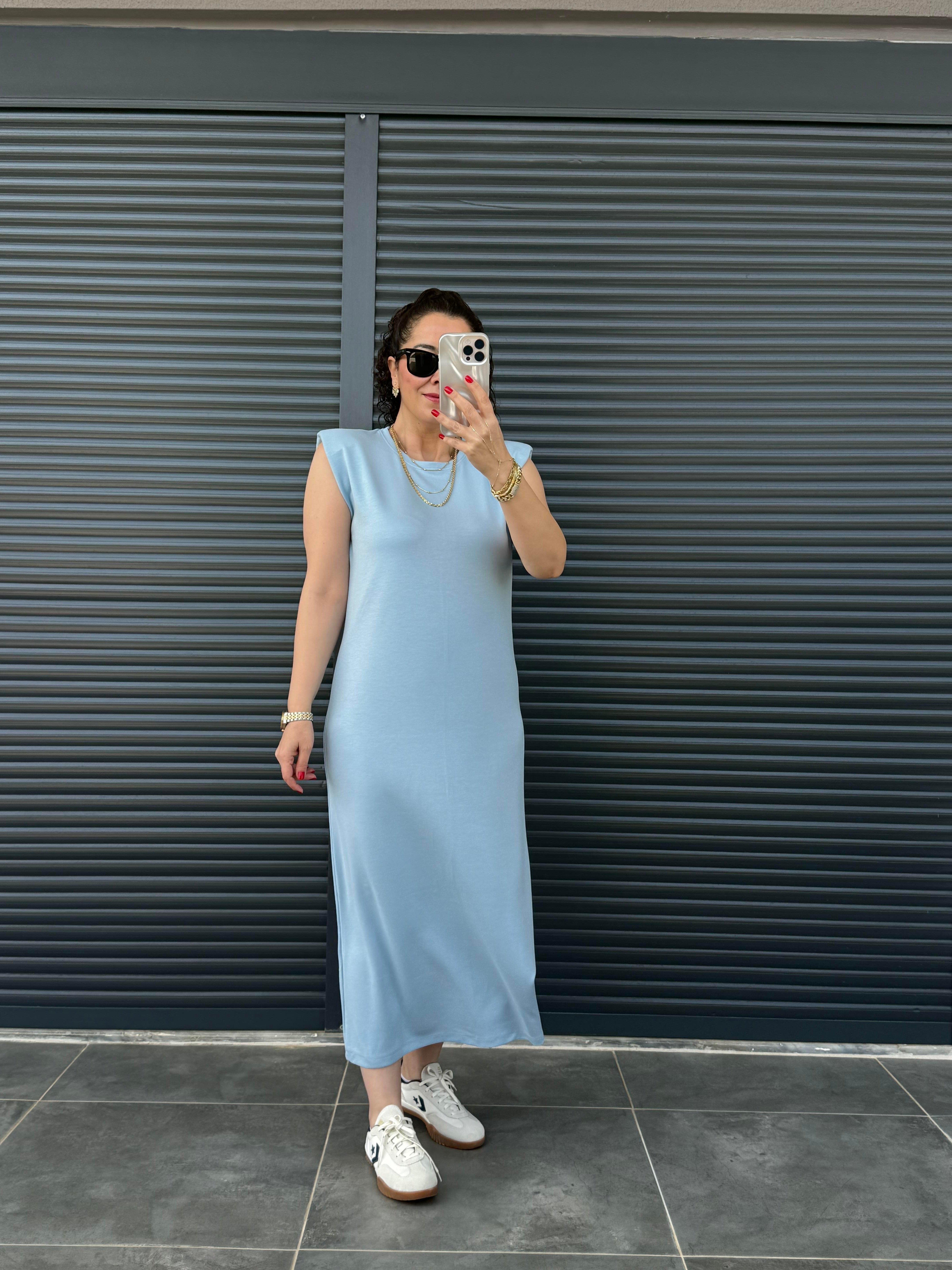 Vatkalı Modal Basic Elbise Bebe Mavi