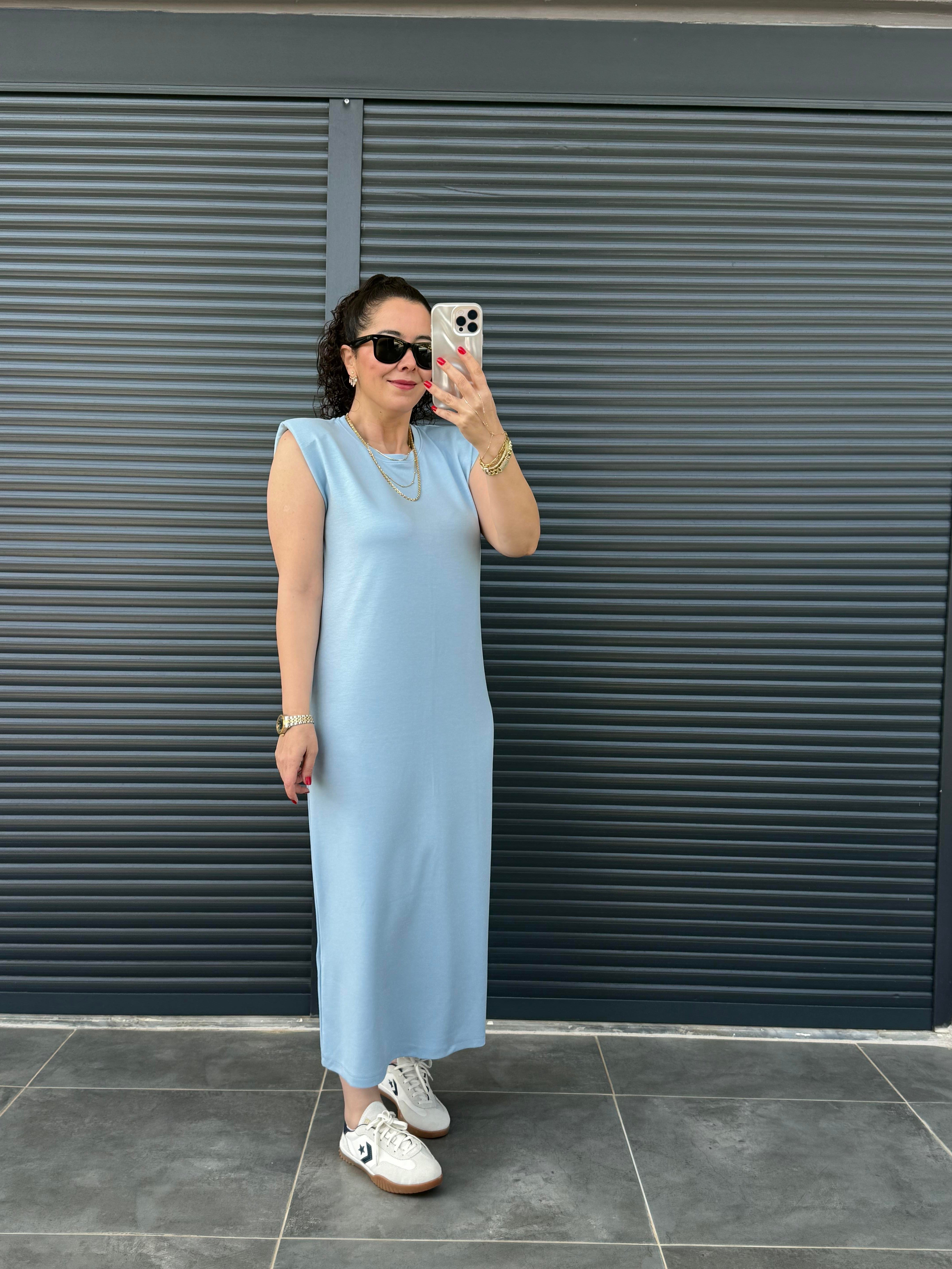 Vatkalı Modal Basic Elbise Bebe Mavi