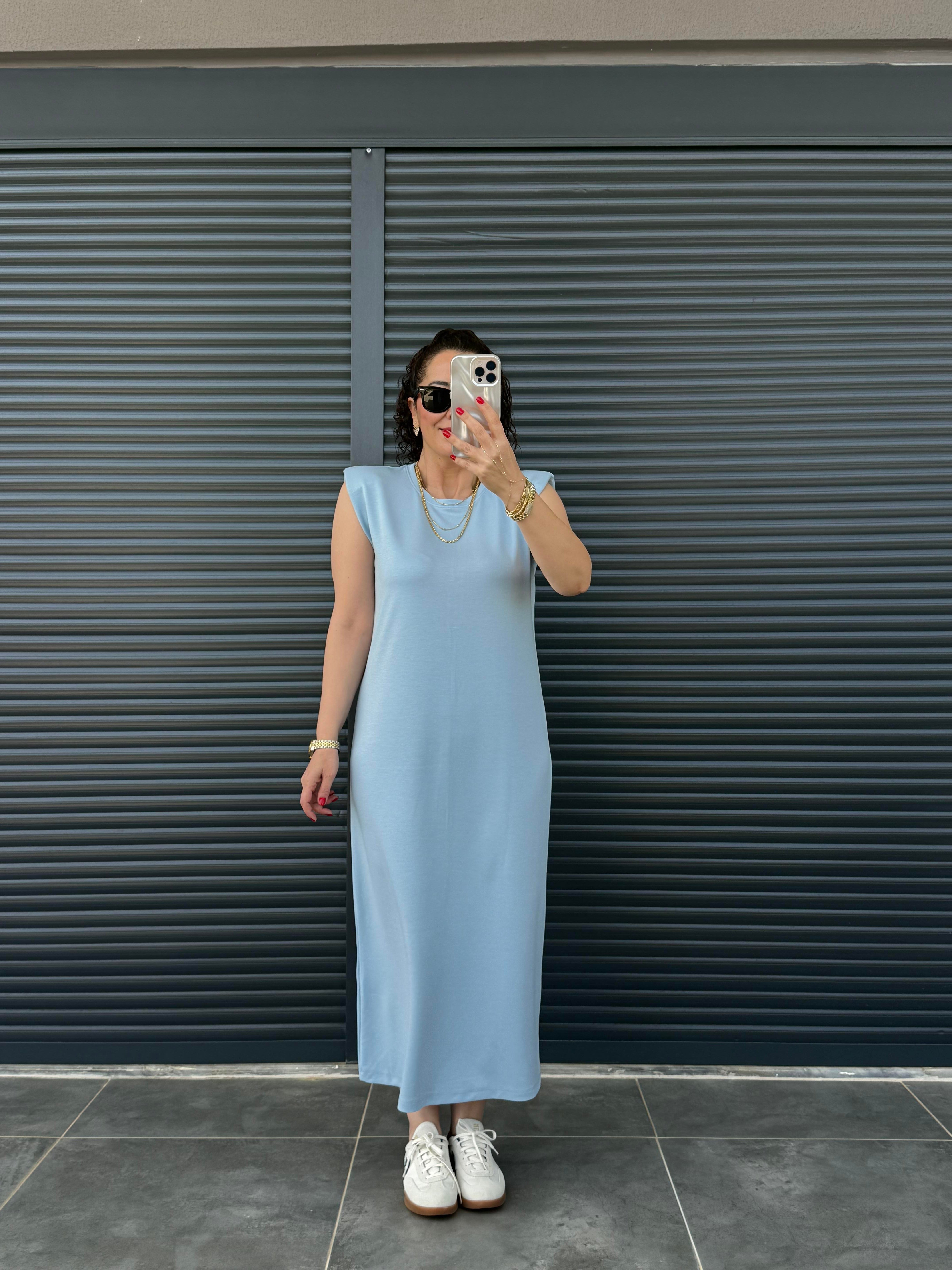 Vatkalı Modal Basic Elbise Bebe Mavi