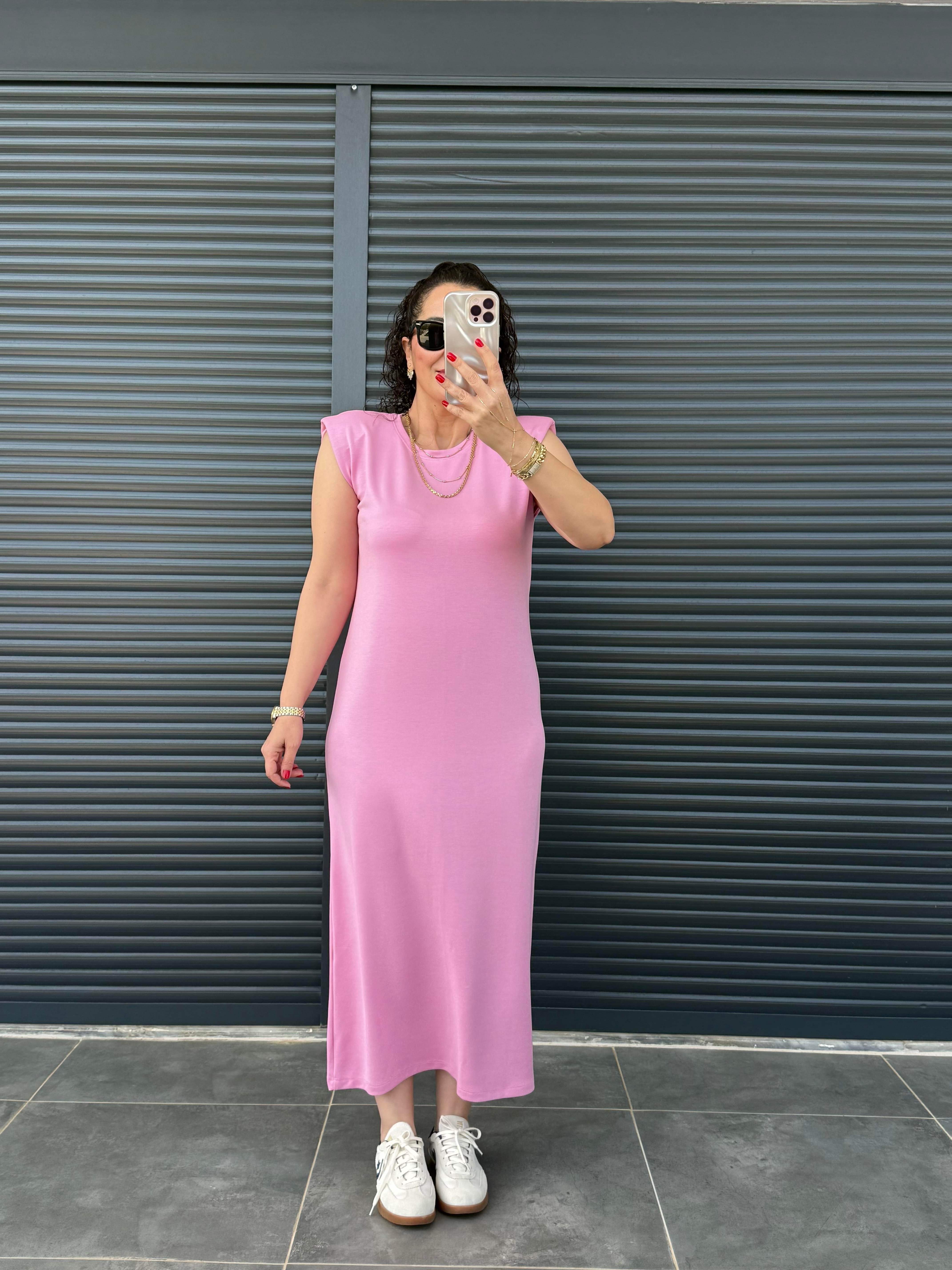 Vatkalı Modal Basic Elbise Pembe