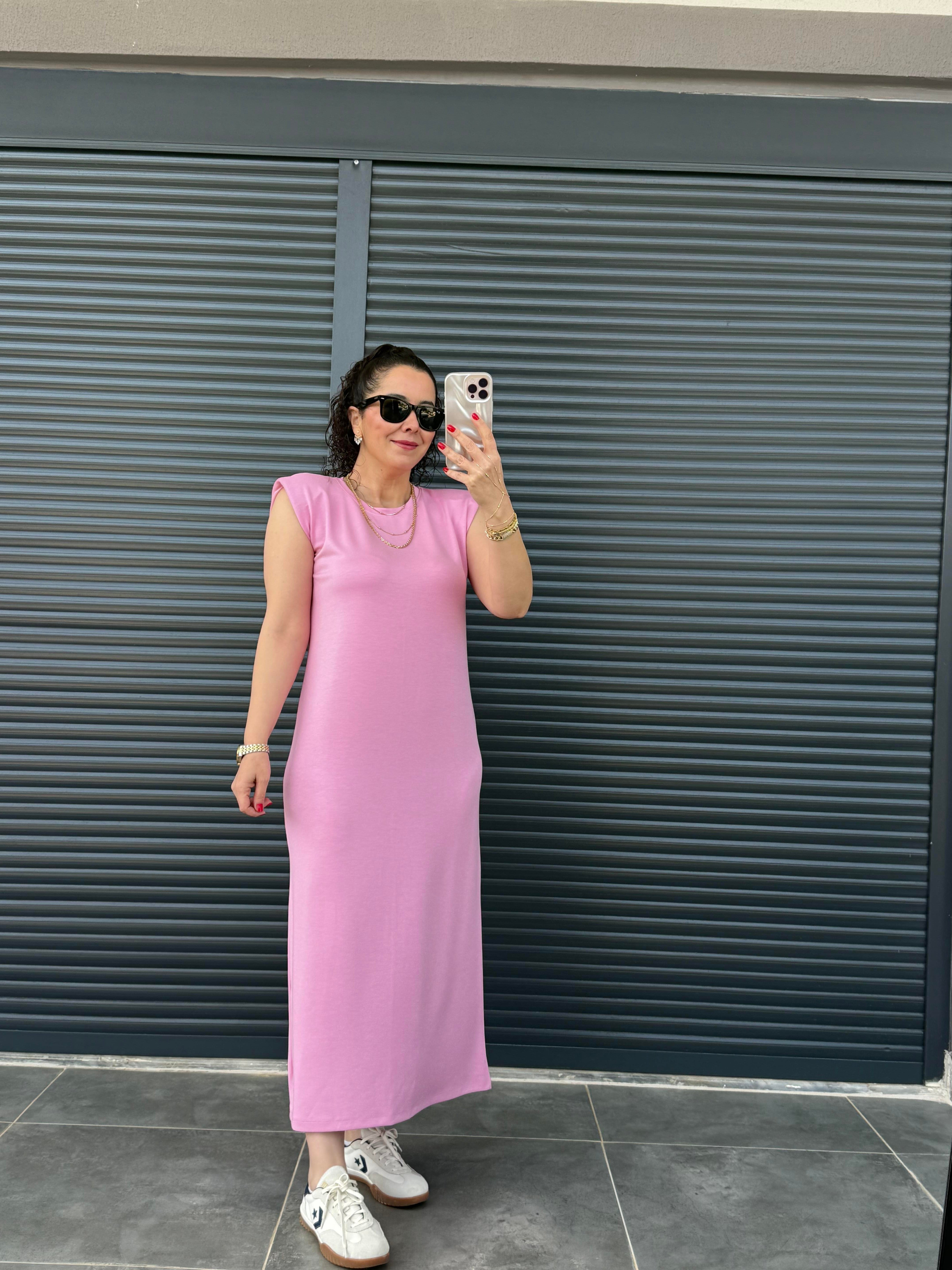 Vatkalı Modal Basic Elbise Pembe