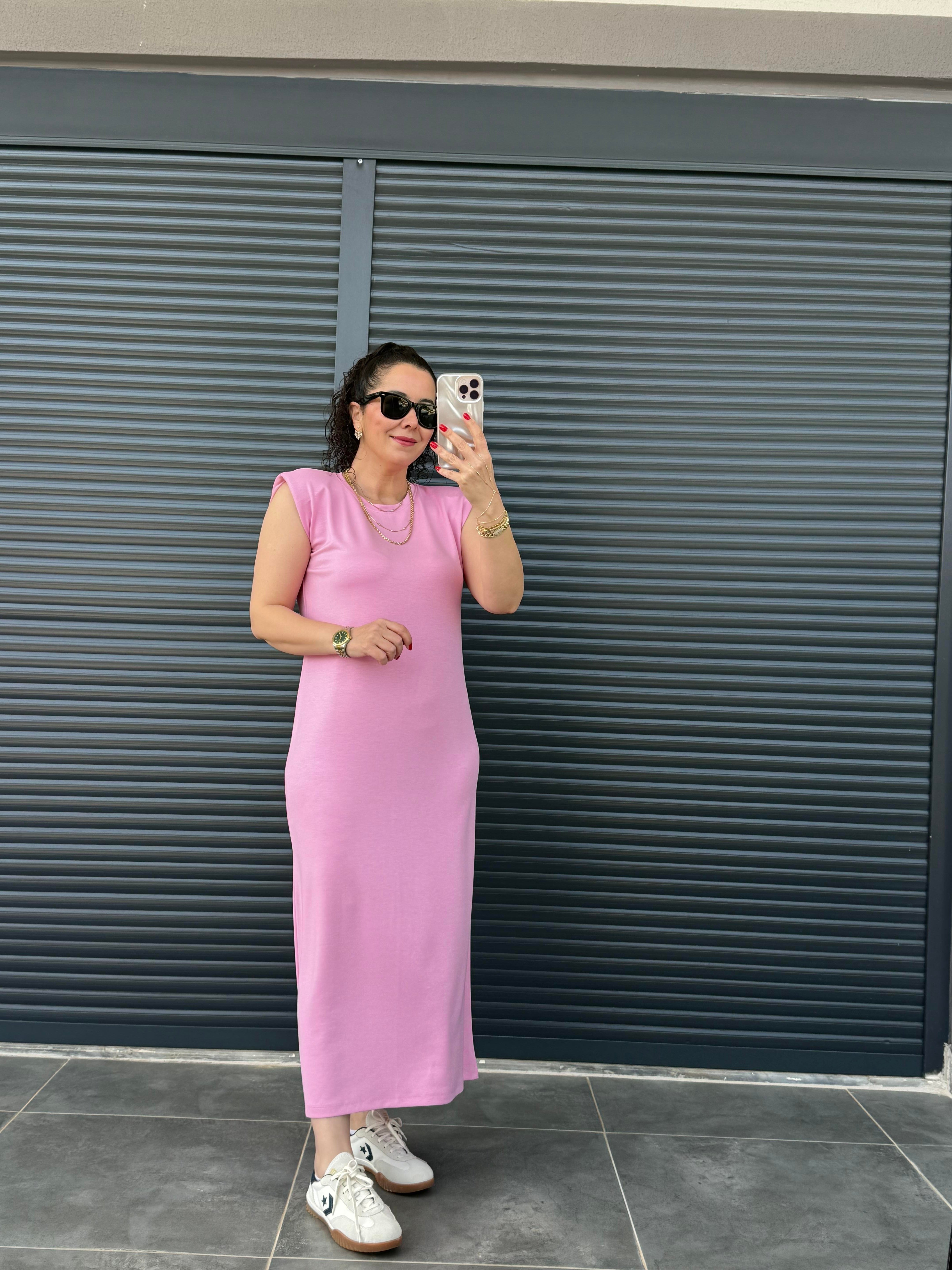 Vatkalı Modal Basic Elbise Pembe