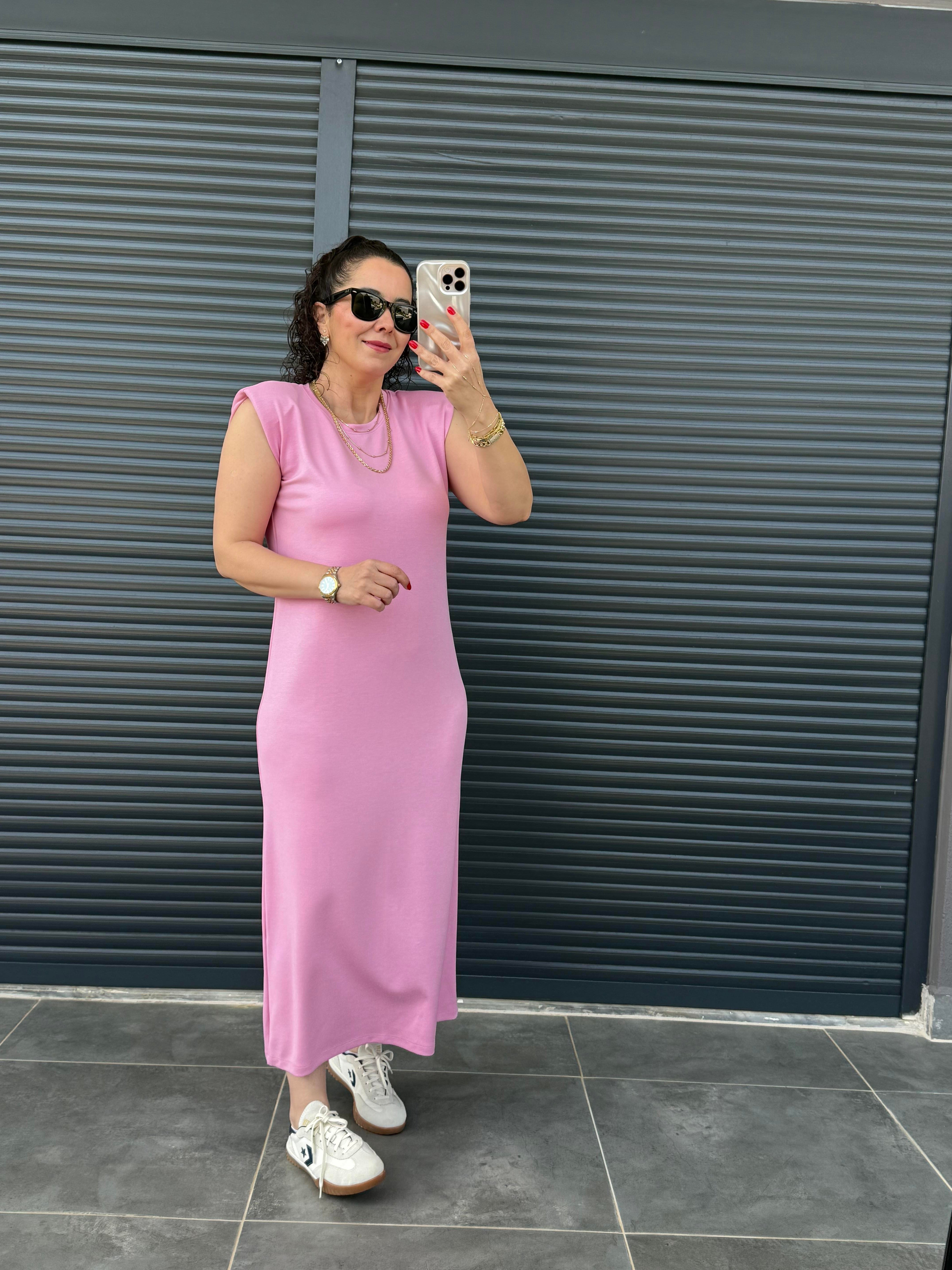 Vatkalı Modal Basic Elbise Pembe