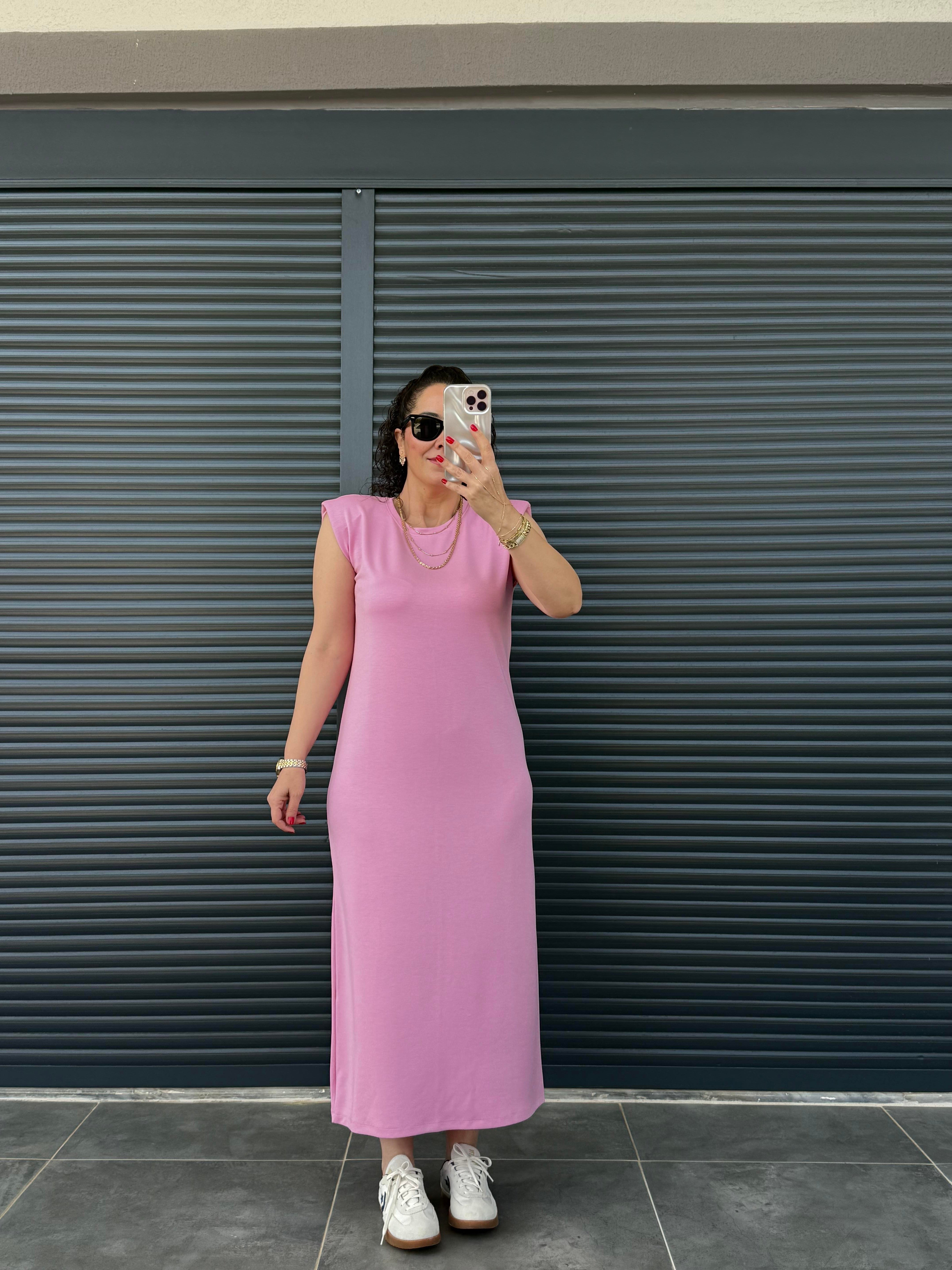 Vatkalı Modal Basic Elbise Pembe