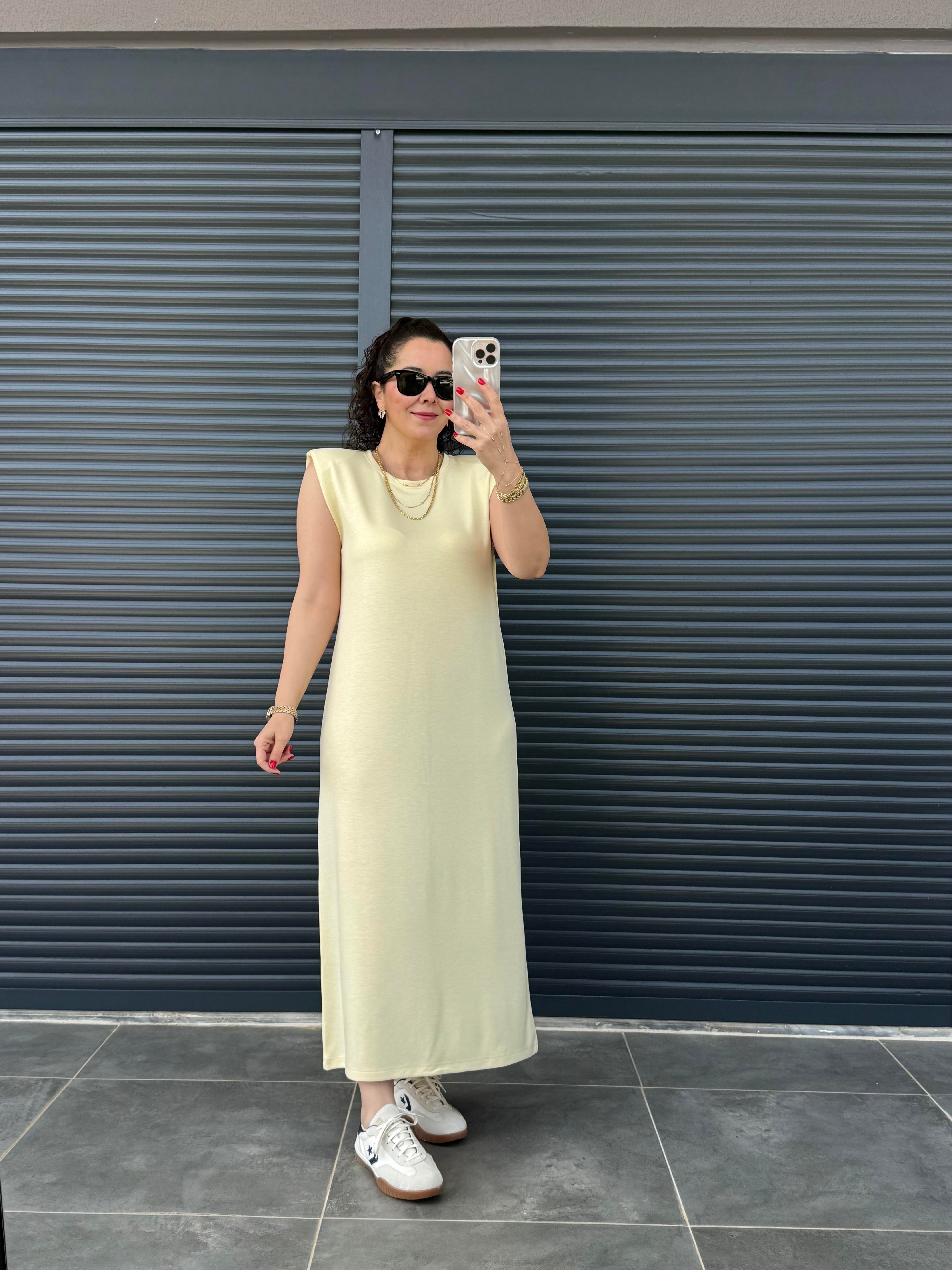 Vatkalı Modal Basic Elbise Sarı