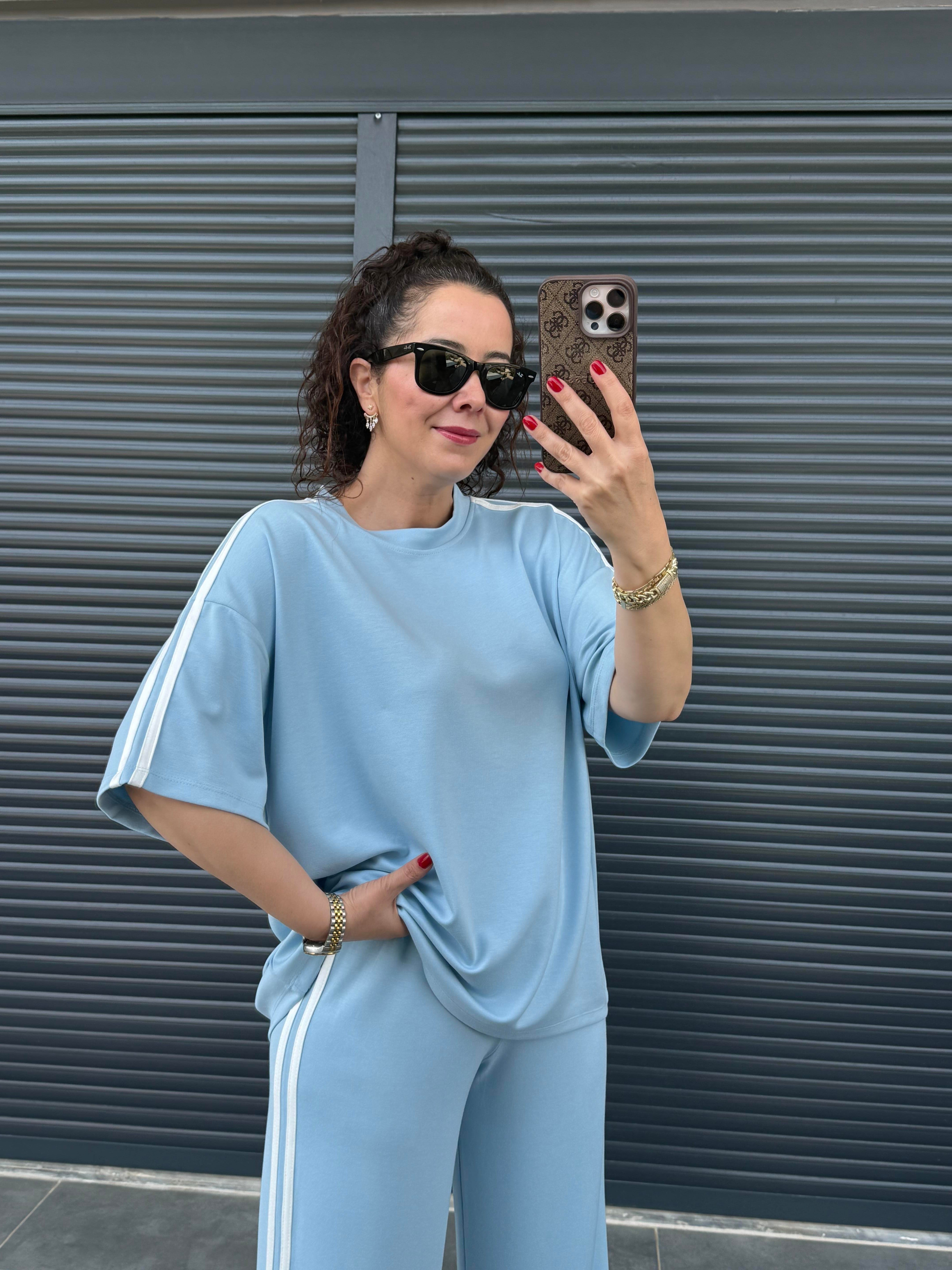 Yan Şeritli Modal Basic Takım Bebe Mavi