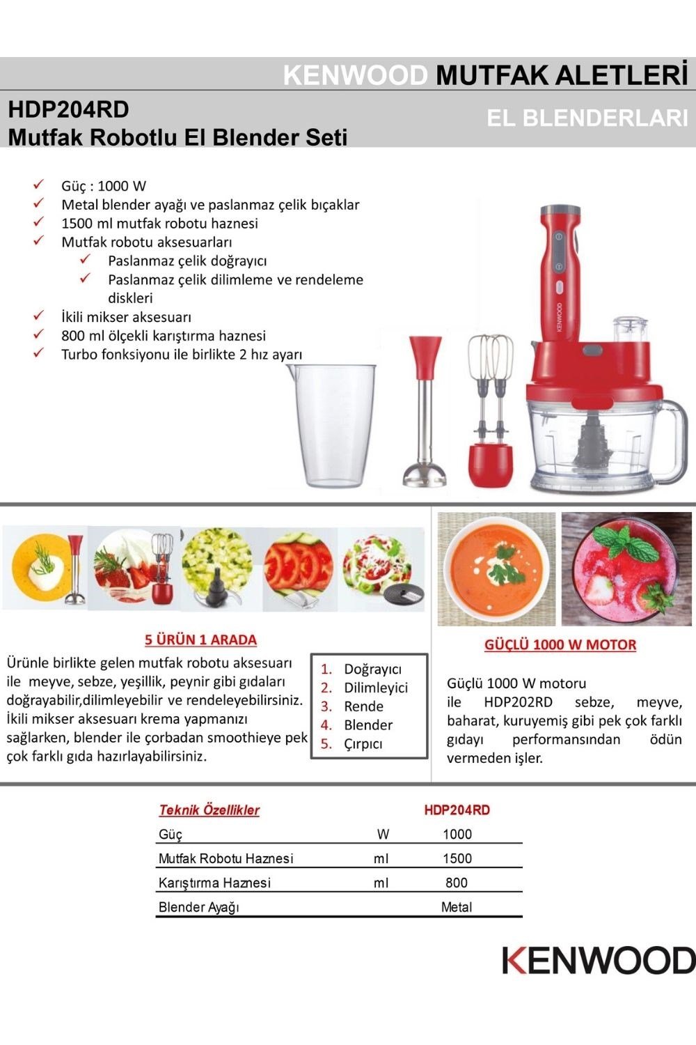 Kenwood HDP204RD 1000 W Blender Seti
