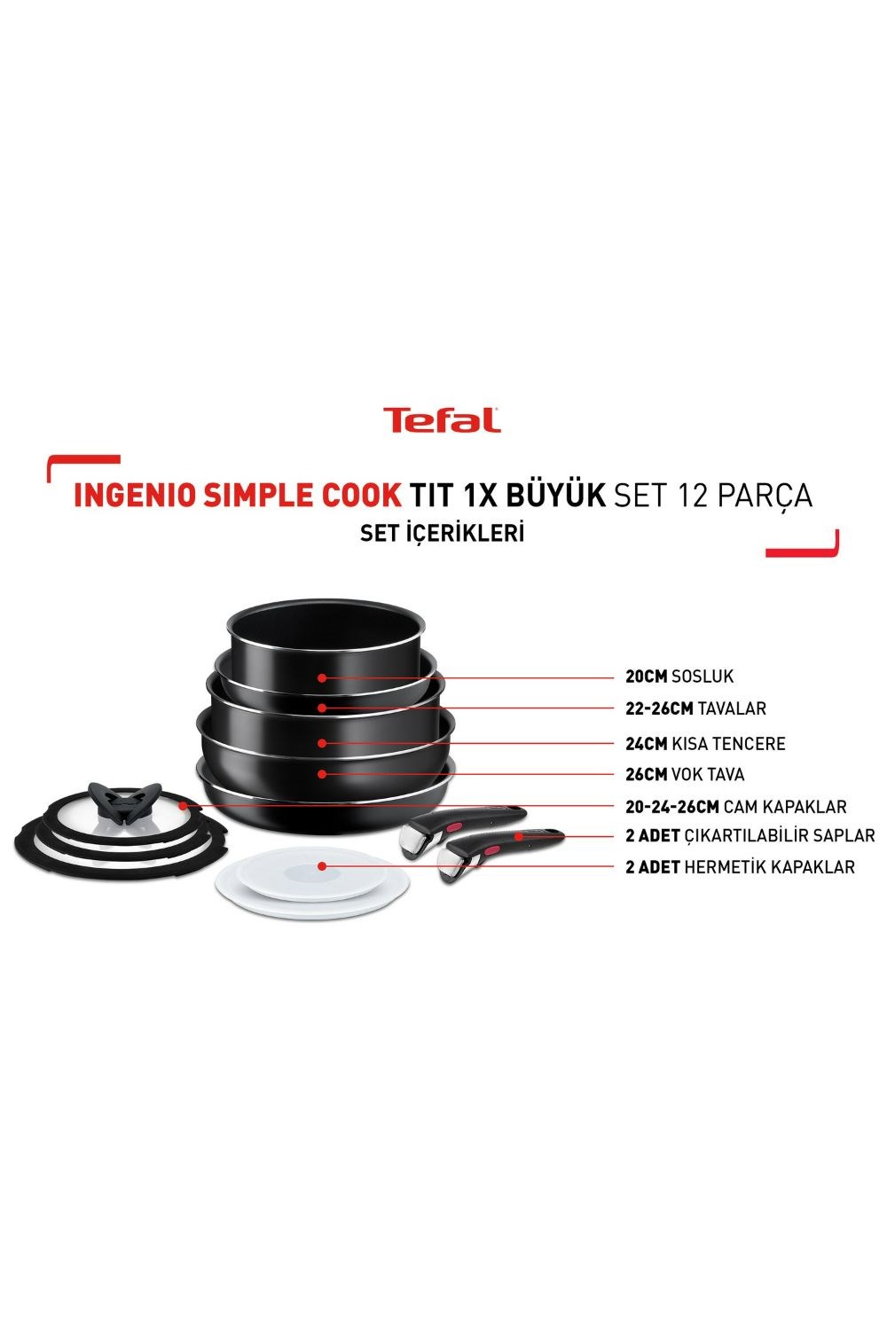 Tefal L15392 Ingenio Tit 1X SimpleCook Tava ve Tencere Seti 12 Parça (Outlet)