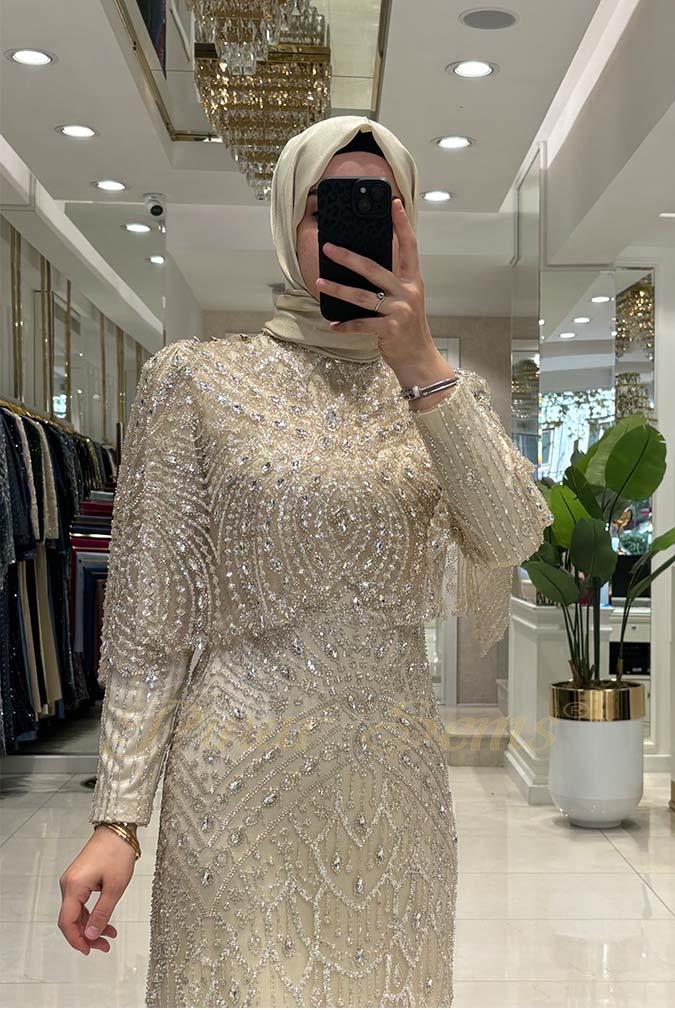 Pınar Şems Ayçıl Abiye Krem