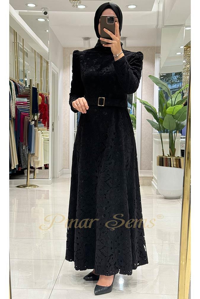 Pınar Şems Dantel Elbise Siyah