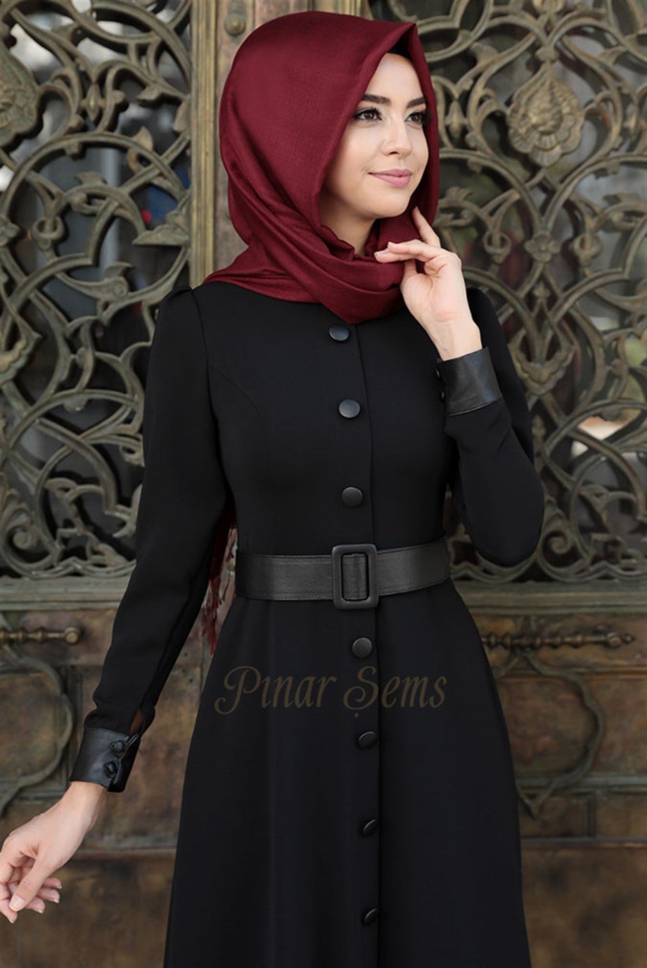 Pınar Şems Deri Düğmeli Elbise Siyah