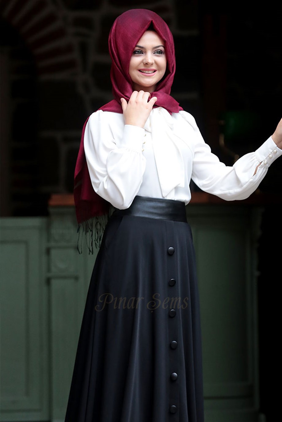 Pınar Şems Deri Düğmeli Etek Siyah