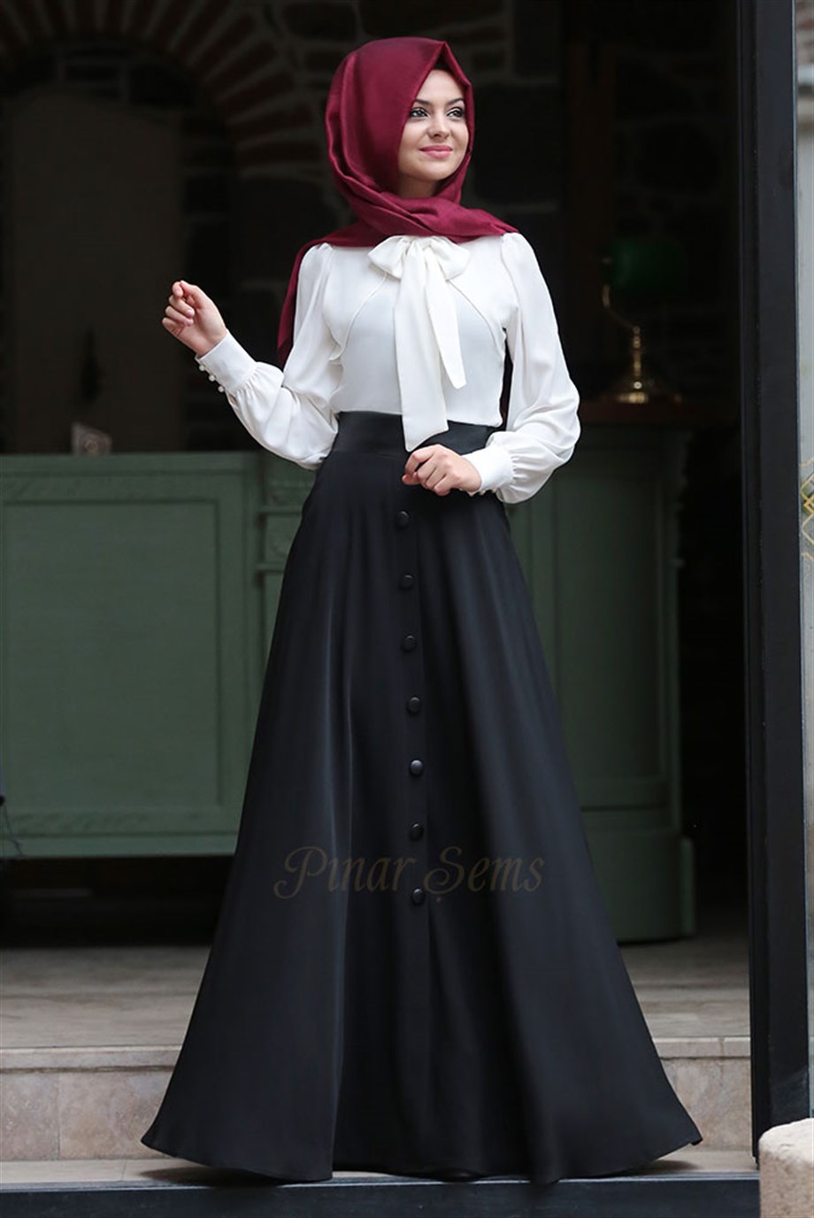 Pınar Şems Deri Düğmeli Etek Siyah