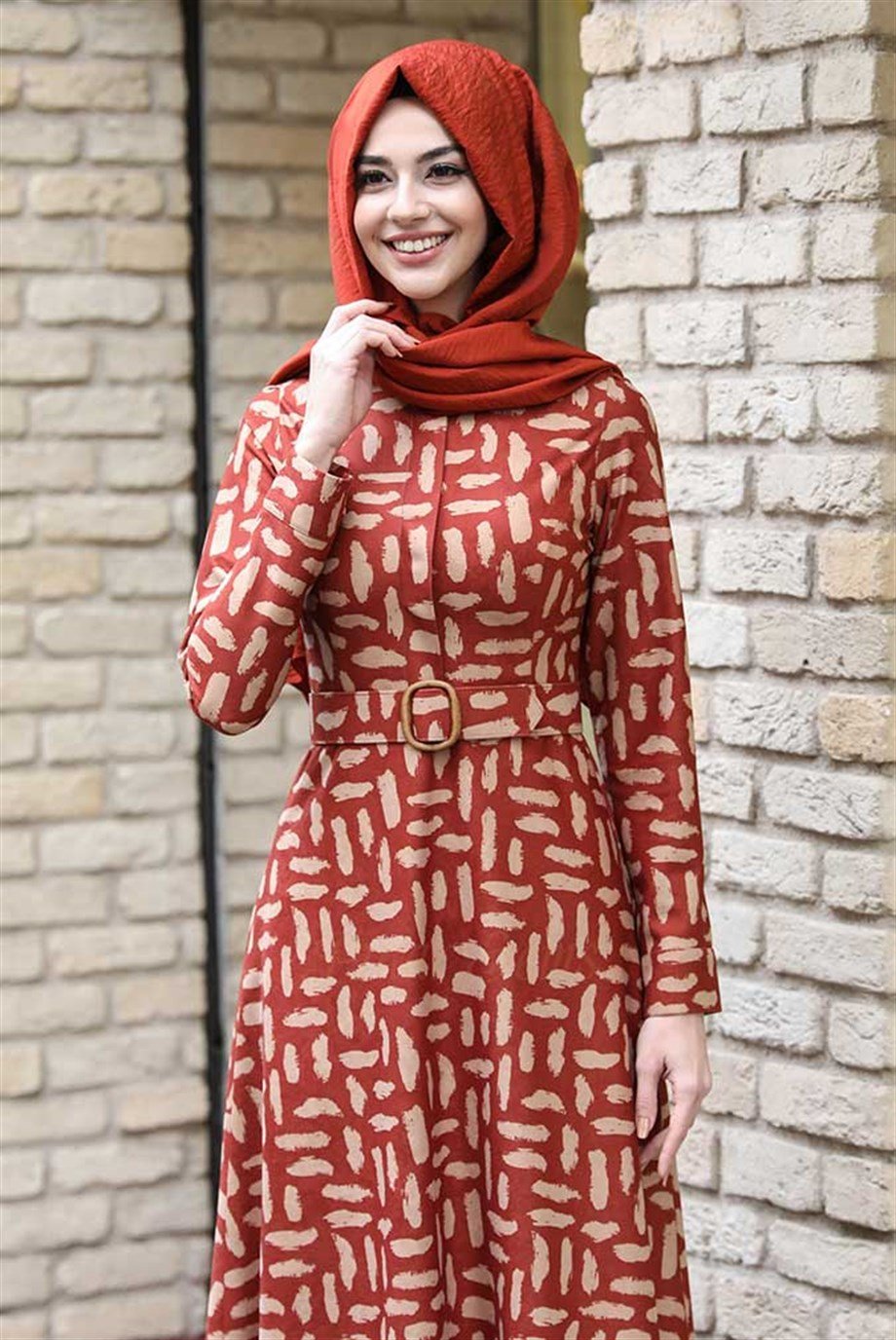 Pınar Şems Kışlık Leopar Elbise Kiremit