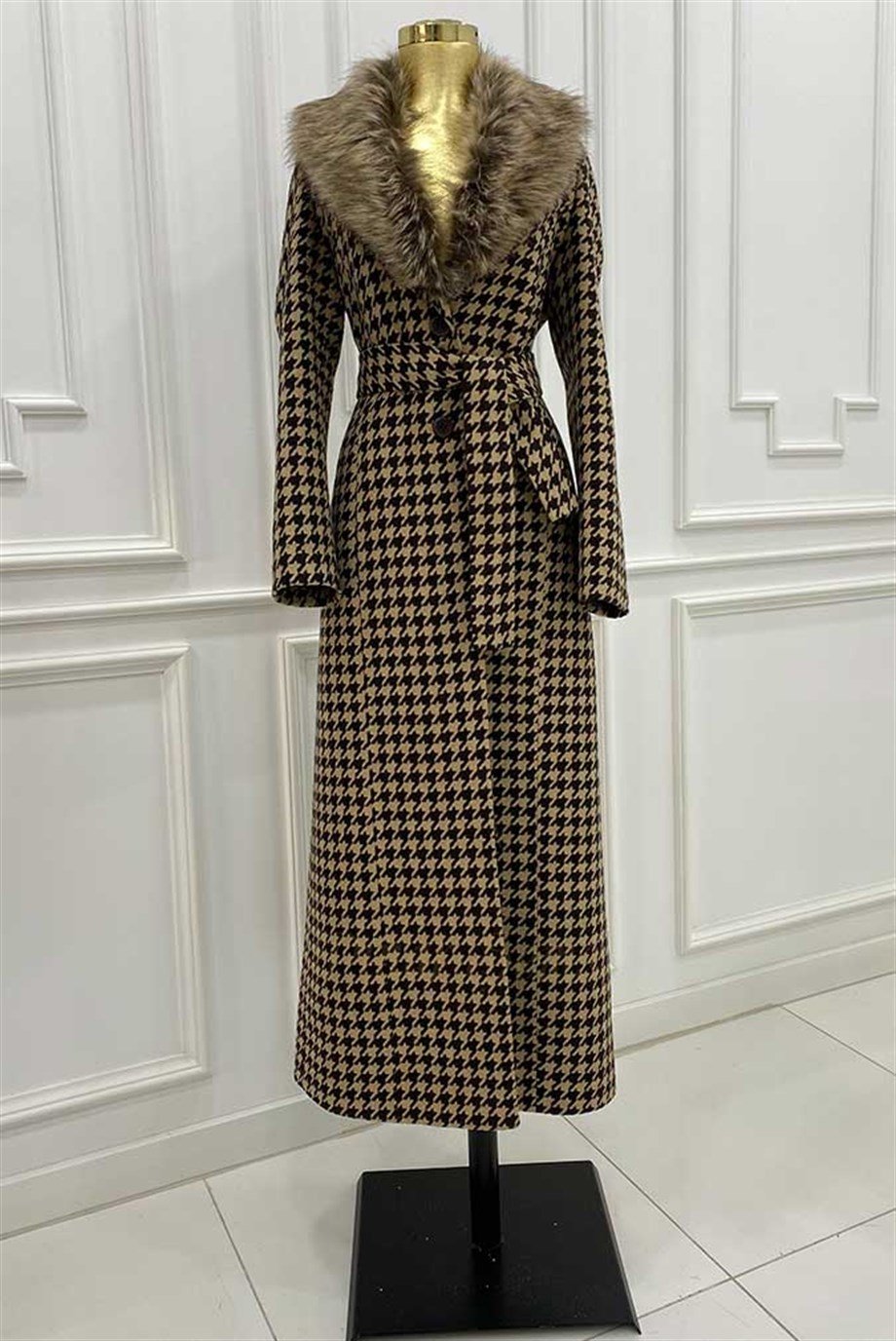 Pınar Şems Kürklü Kazayağı Kaban Kahverengi