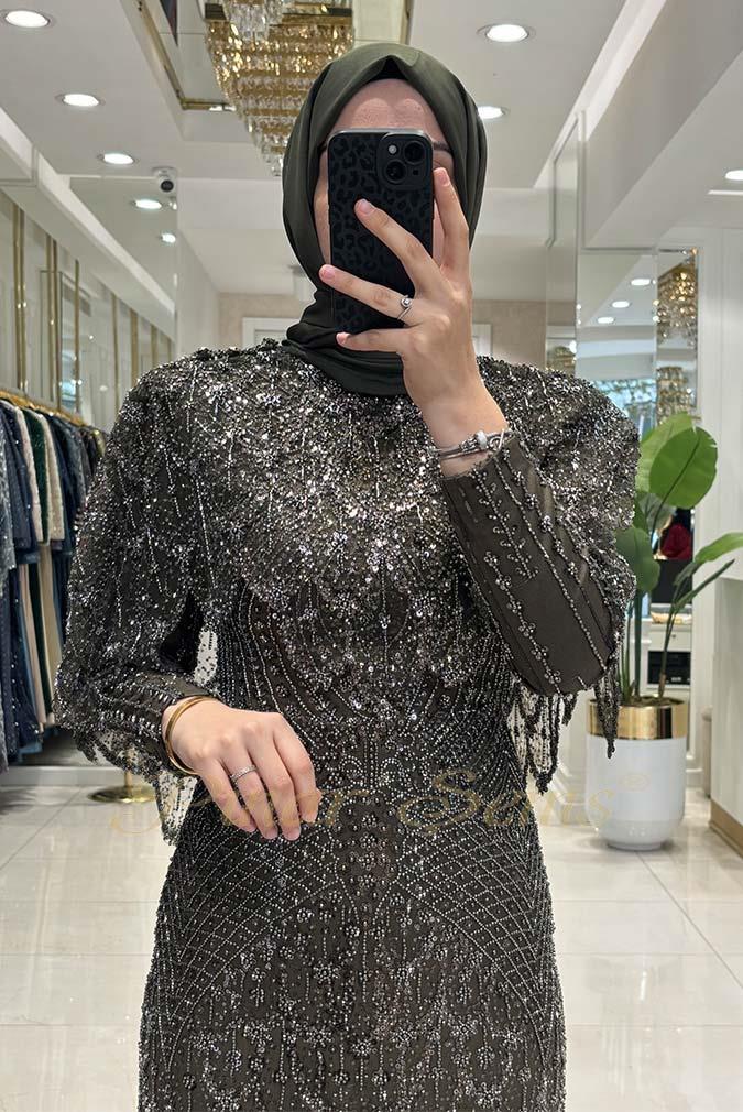 Pınar Şems Taşlı Lavanta Abiye Haki