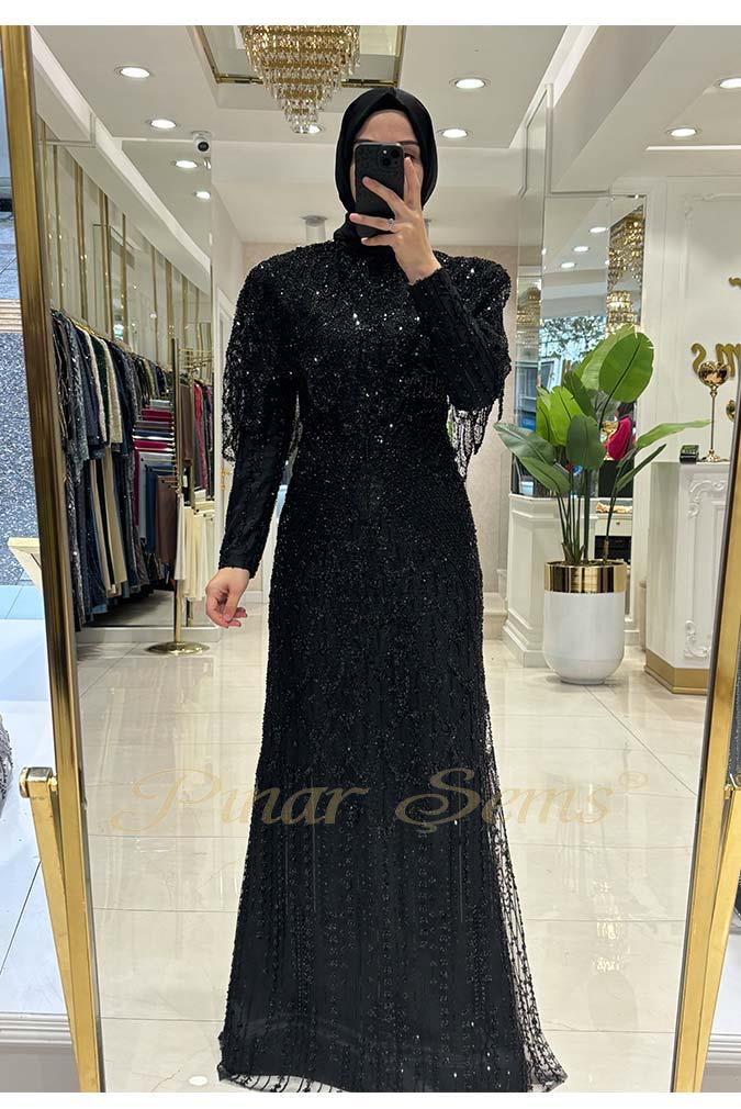 Pınar Şems Taşlı Lavanta Abiye Siyah
