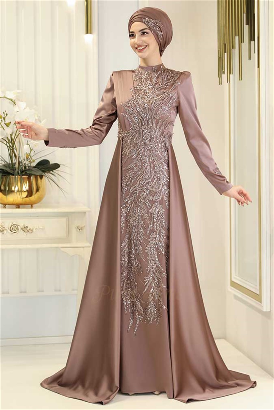 Pınar Şems Tuana Abiye Kahverengi