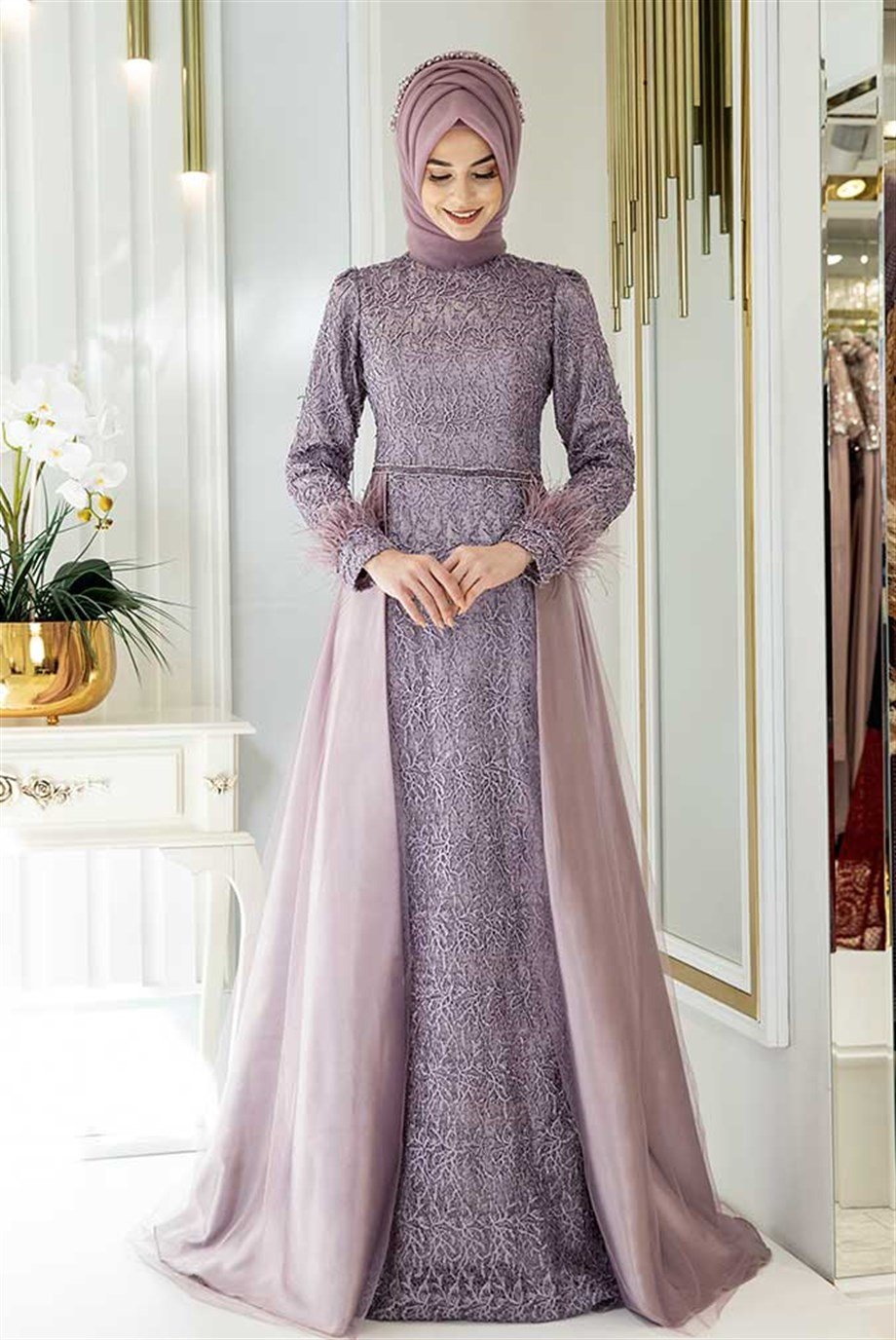 Pınar Şems Yeni Sarmaşık Abiye Leylak