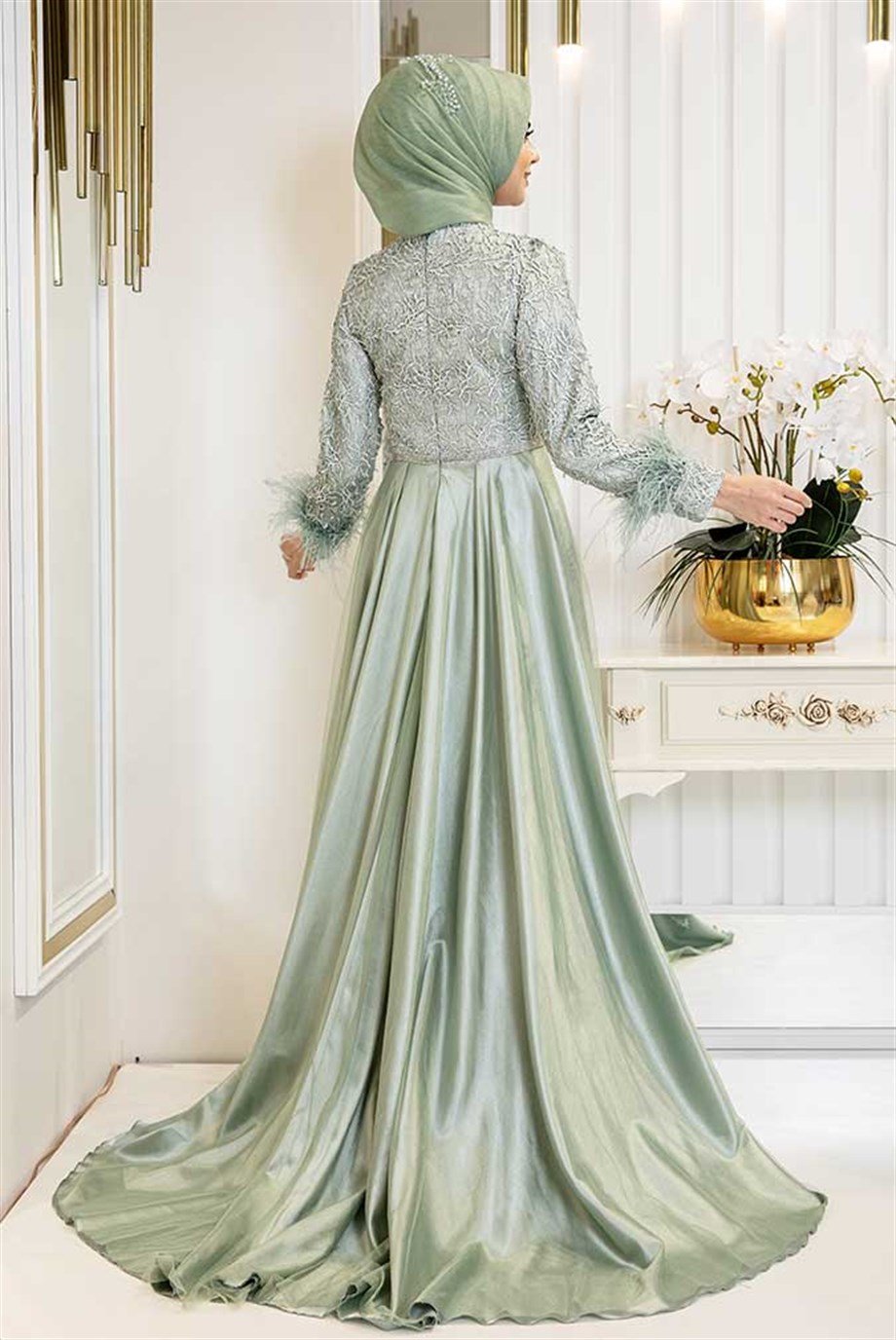 Pınar Şems Yeni Sarmaşık Abiye Mint