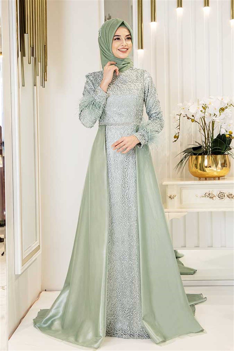 Pınar Şems Yeni Sarmaşık Abiye Mint