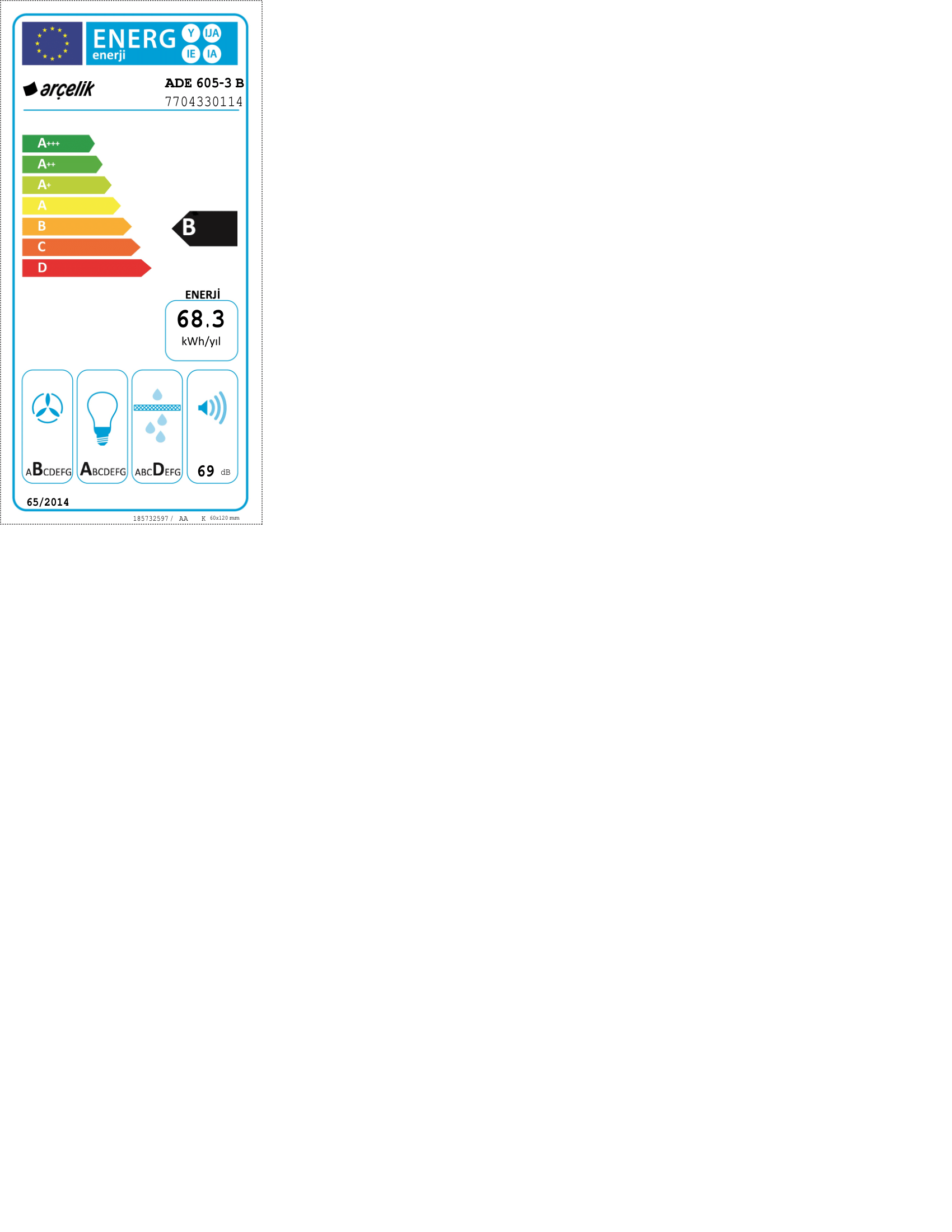 Arçelik ADE 605-3 B Ankastre Duvar Tipi Davlumbaz