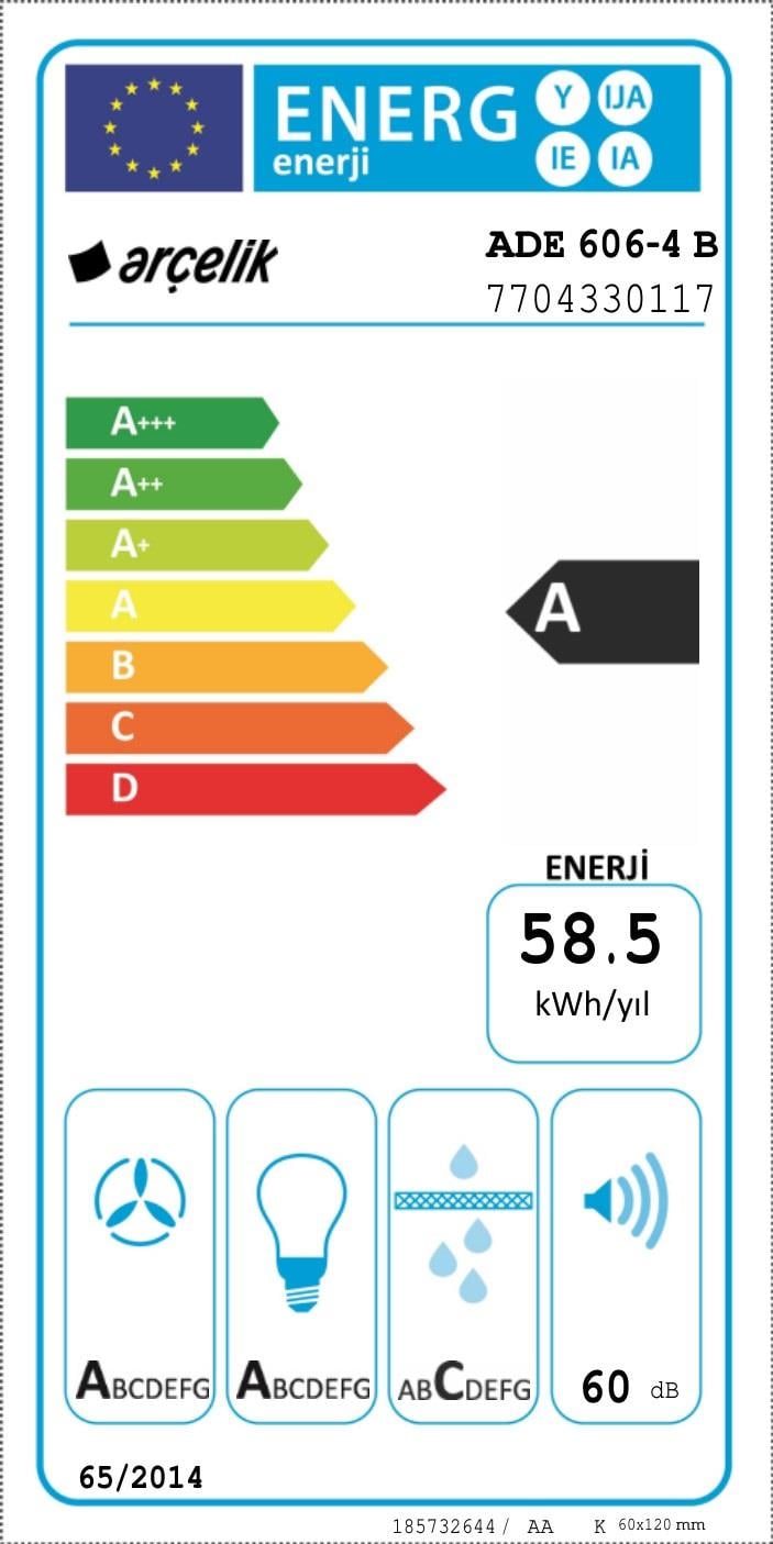 Arçelik ADE 606-4 B Ankastre Duvar Tipi Davlumbaz