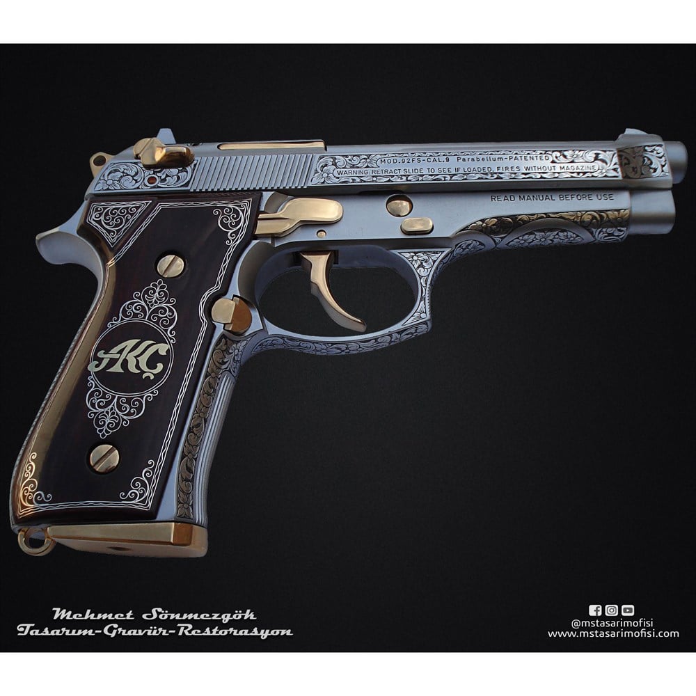 Beretta 92FS Gravür // Çiçek Desenli Özel Gravür