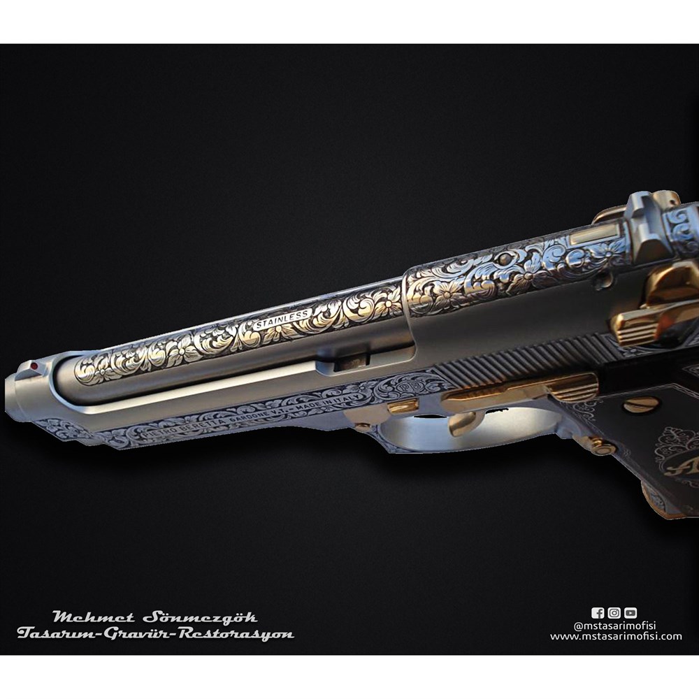Beretta 92FS Gravür // Çiçek Desenli Özel Gravür