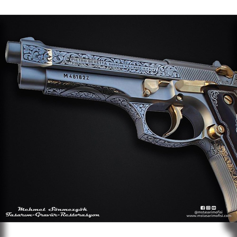 Beretta 92FS Gravür // Çiçek Desenli Özel Gravür