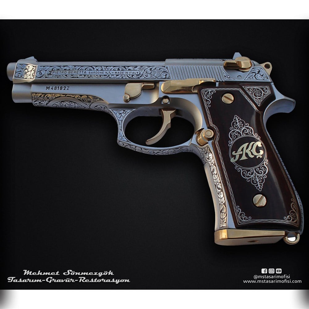 Beretta 92FS Gravür // Çiçek Desenli Özel Gravür