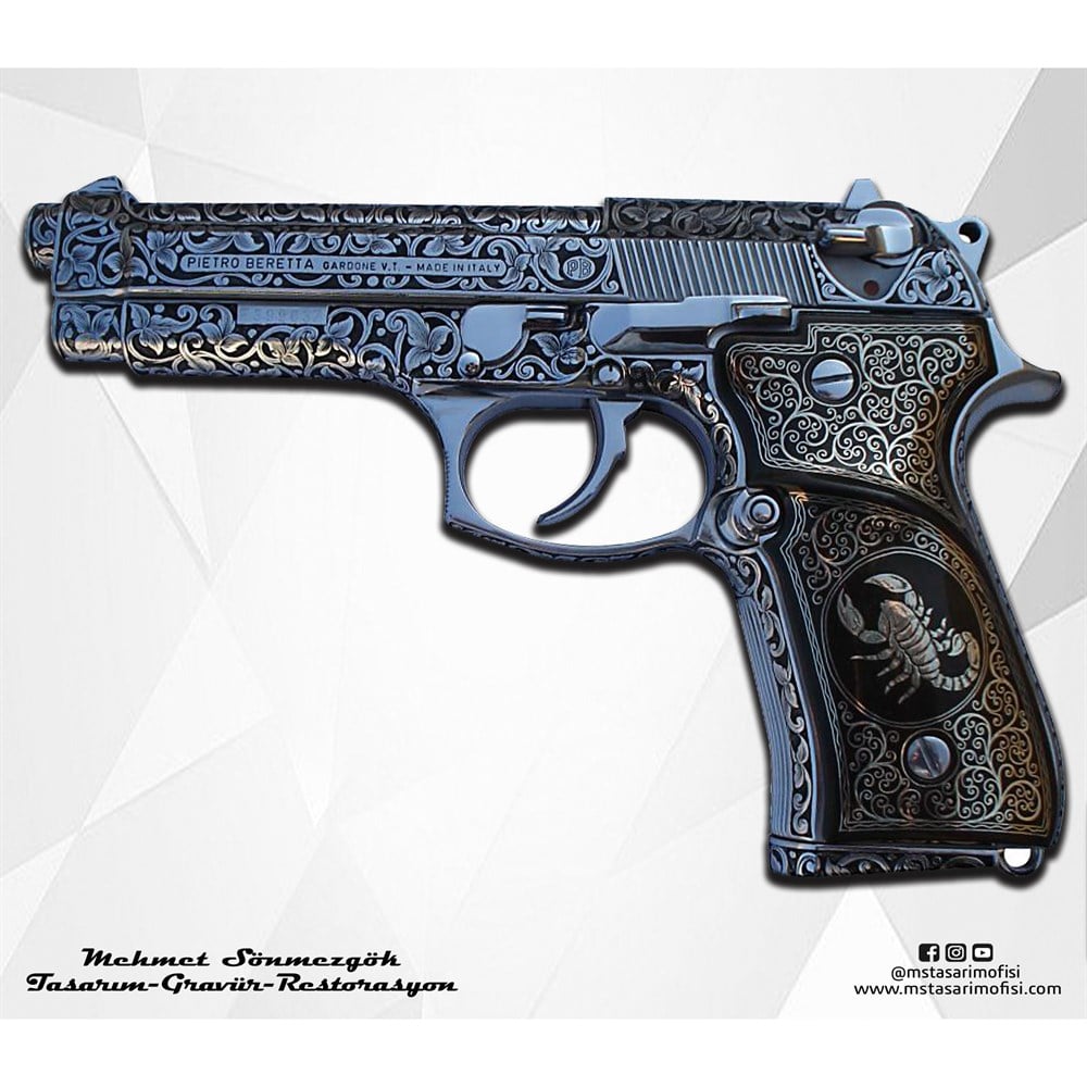 Beretta 92FS Gravür // Full Desen Özel Tasarım Gravür,Özel Kabzeli Modeli