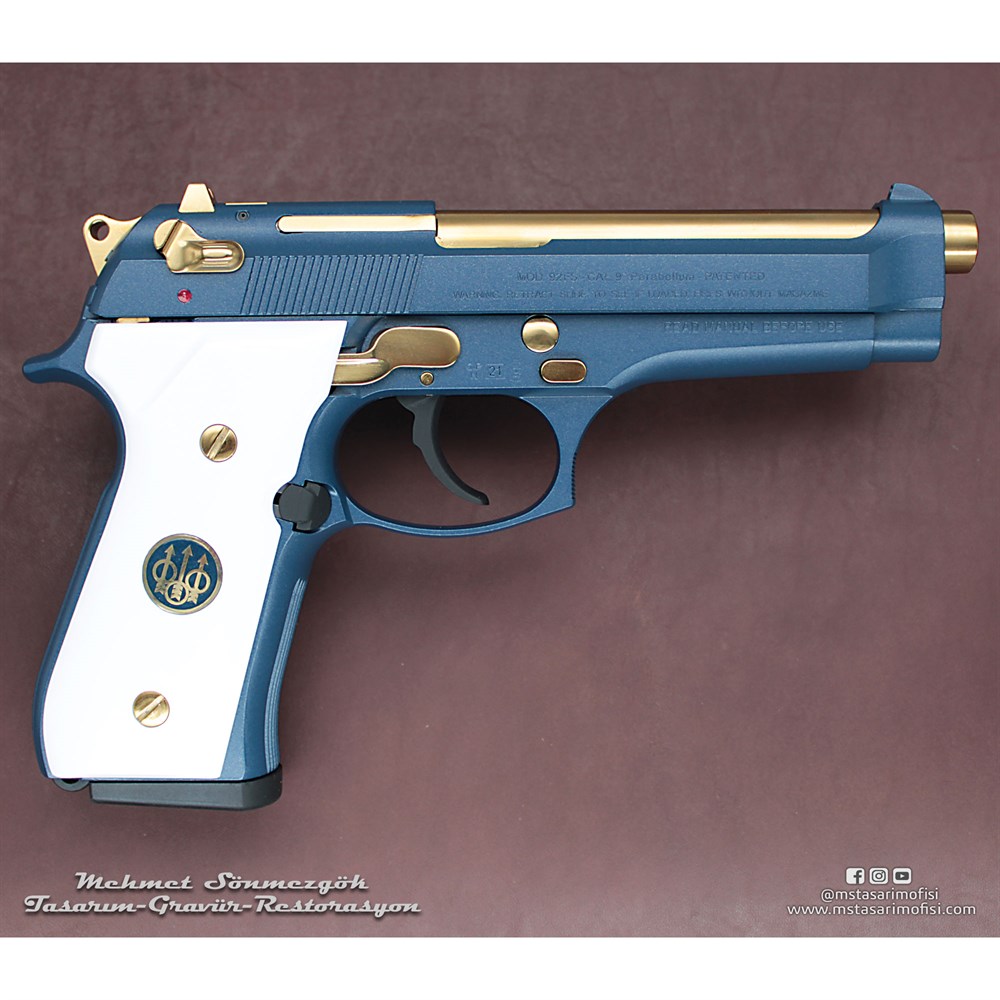 Beretta 92FS Kaplama // Mavi Cerakote,Parçalar Sarı