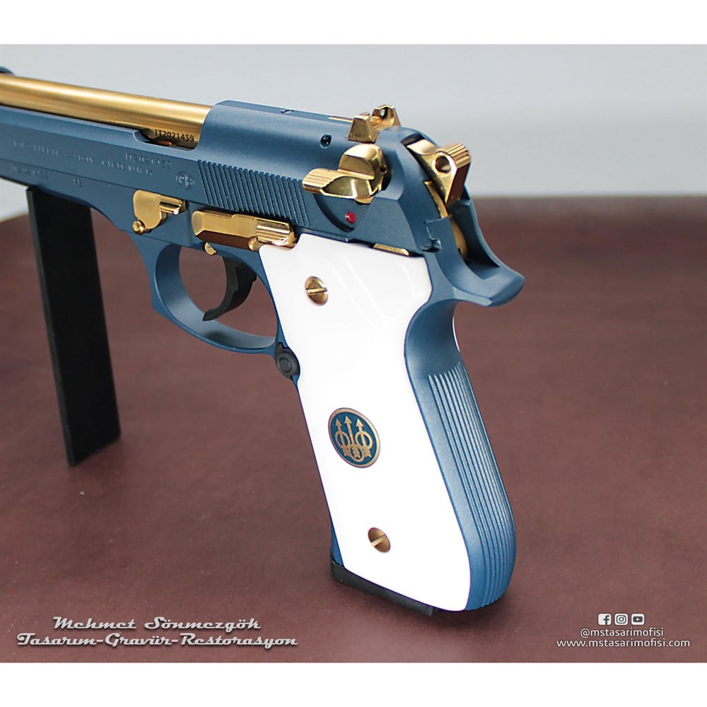 Beretta 92FS Kaplama // Mavi Cerakote,Parçalar Sarı