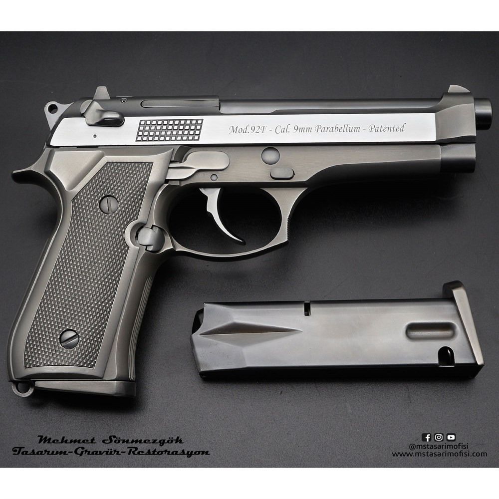 Beretta 92FS Modifiye // 3D Çekme Kertiği,Dekoratif Yazılar,Alüminyum Kabze