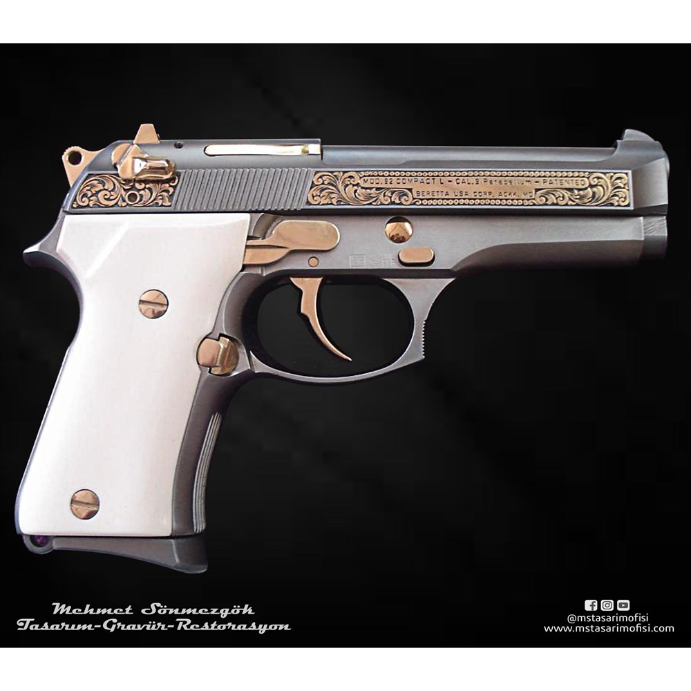 Beretta Compact Gravür // Yanaklar Gravür,Sarı Titanyum Kaplama