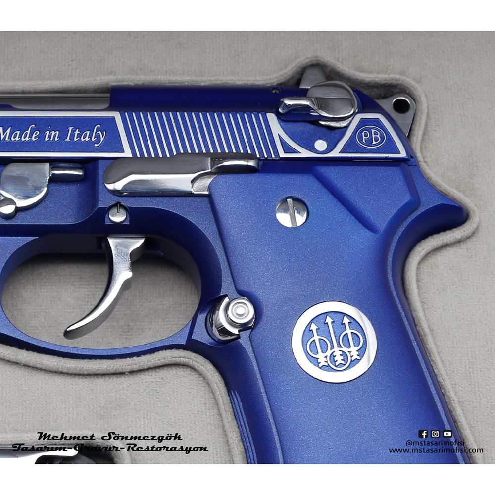 Beretta Compact Modifiye // Dekoratif Kabartama Yazılı,Mavi Cerakote Kaplamalı