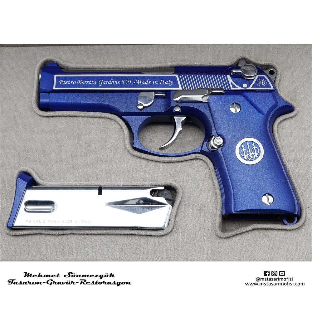 Beretta Compact Modifiye // Dekoratif Kabartama Yazılı,Mavi Cerakote Kaplamalı