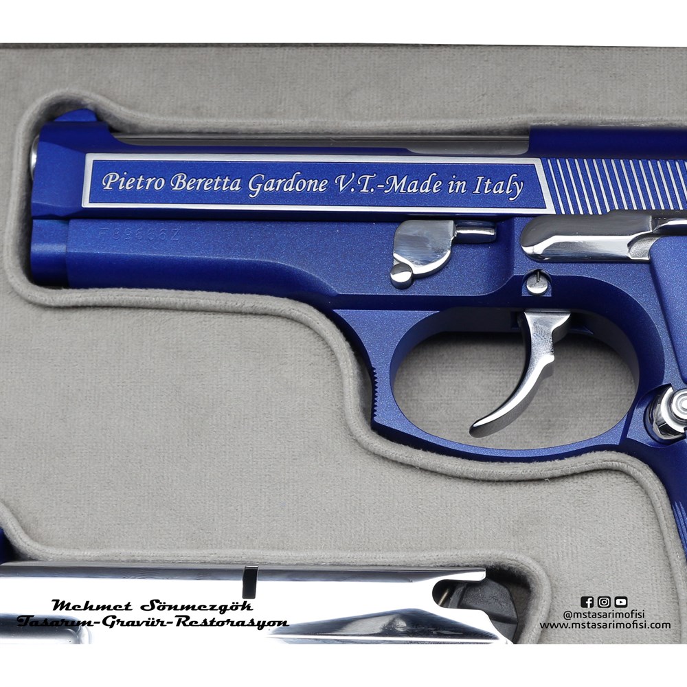 Beretta Compact Modifiye // Dekoratif Kabartama Yazılı,Mavi Cerakote Kaplamalı
