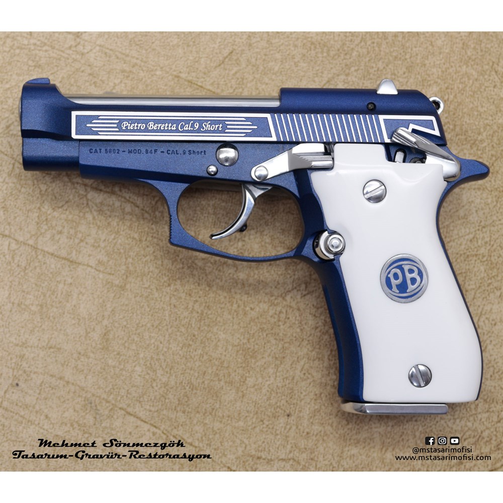 Beretta MOD 84F Modifiye // Kabartma Dekoratif Yazıı,Beyaz Pleksi Kabze