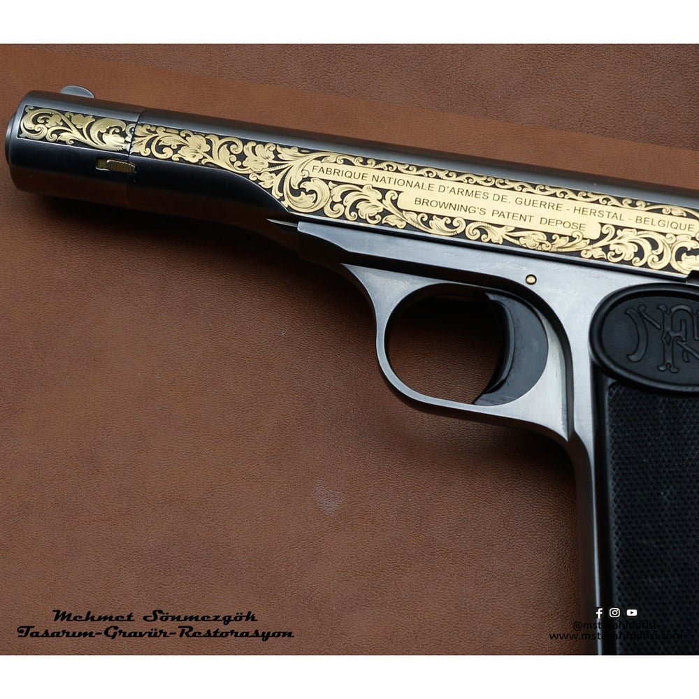 Browning Belçika Gravür // İnce İşçilikli Özel Gravür,Sarı Titanyum Kaplı