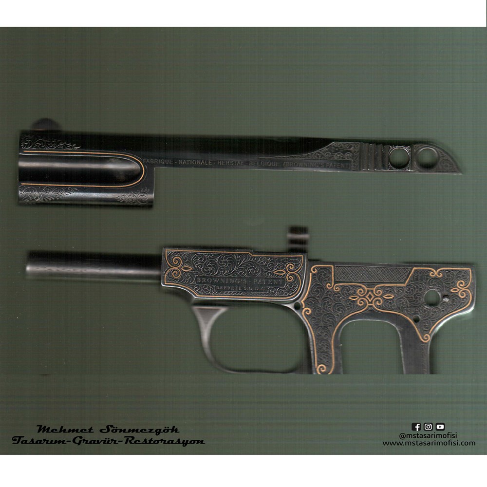 Browning FN 1900 Gravür // Altın Kenar Çerçeveli,English Scroll Gravür