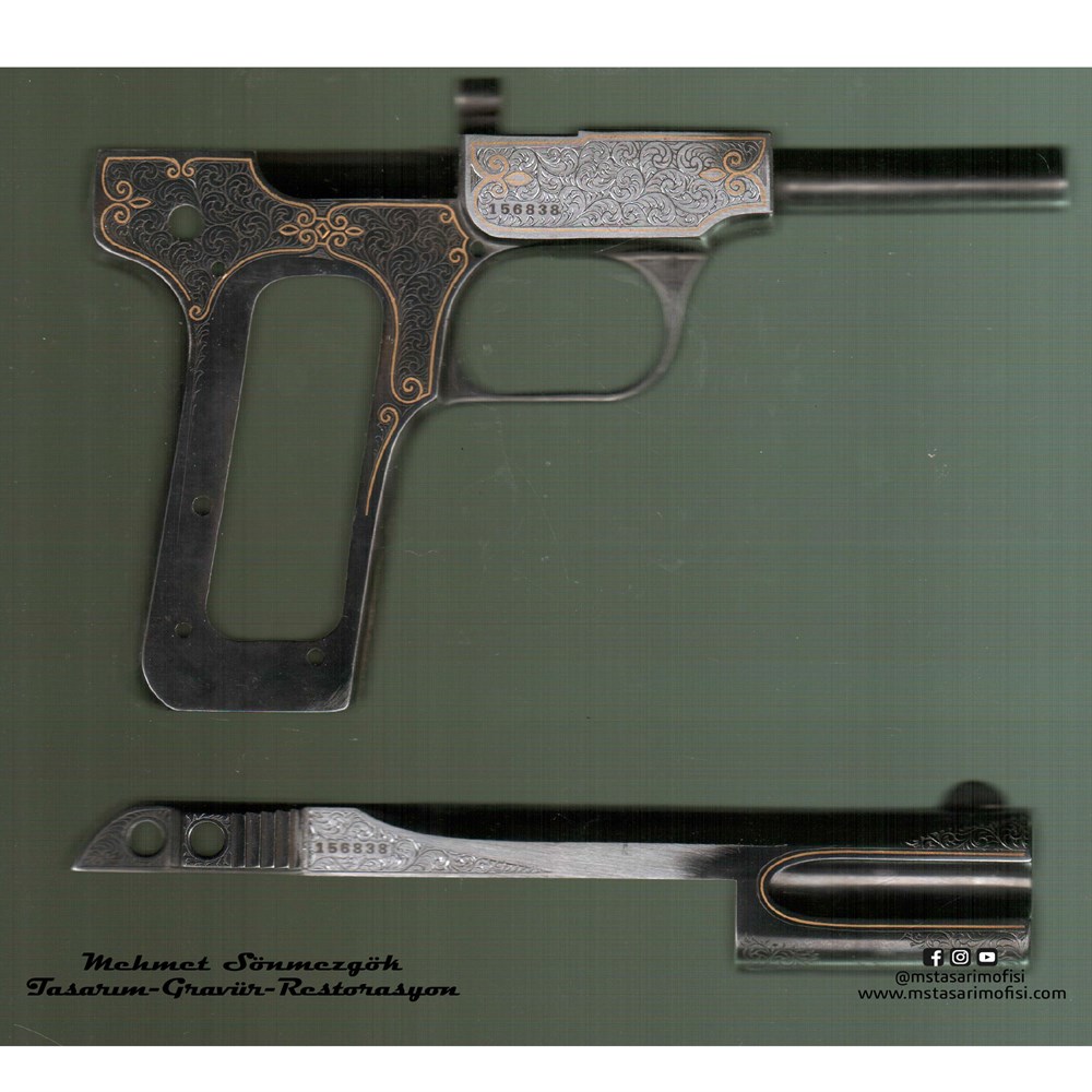 Browning FN 1900 Gravür // Altın Kenar Çerçeveli,English Scroll Gravür