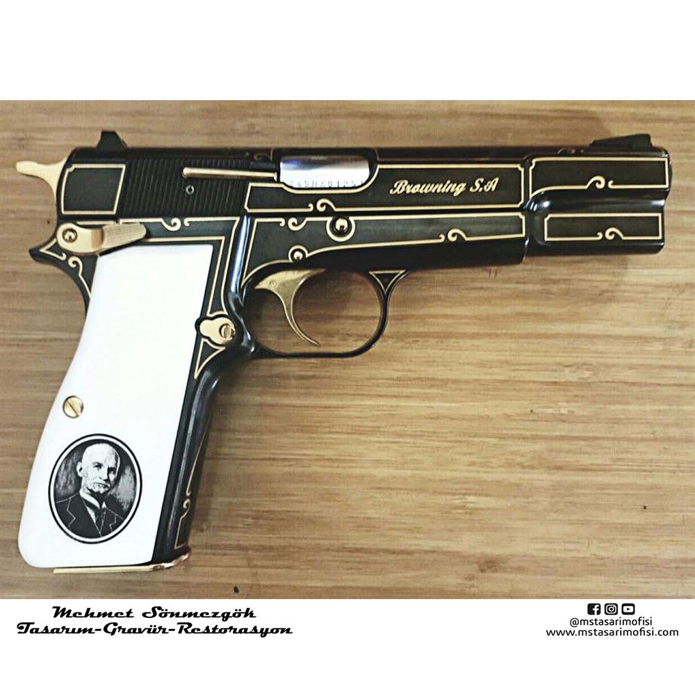 Browning HP Gravür // Altın Kenar Çerçeveli,John Browning İmzalı