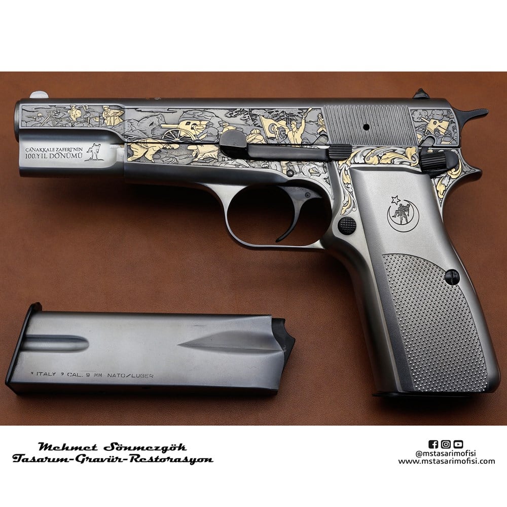Browning HP Gravür // Çanakkale 1915,100.Yıl Anısına Yapıldı (Altınlı Versiyon) 