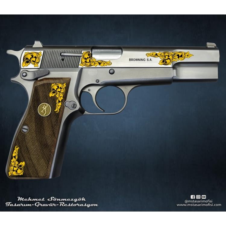 Browning HP Gravür Çizimi_Yanaklar Gravür Model 10