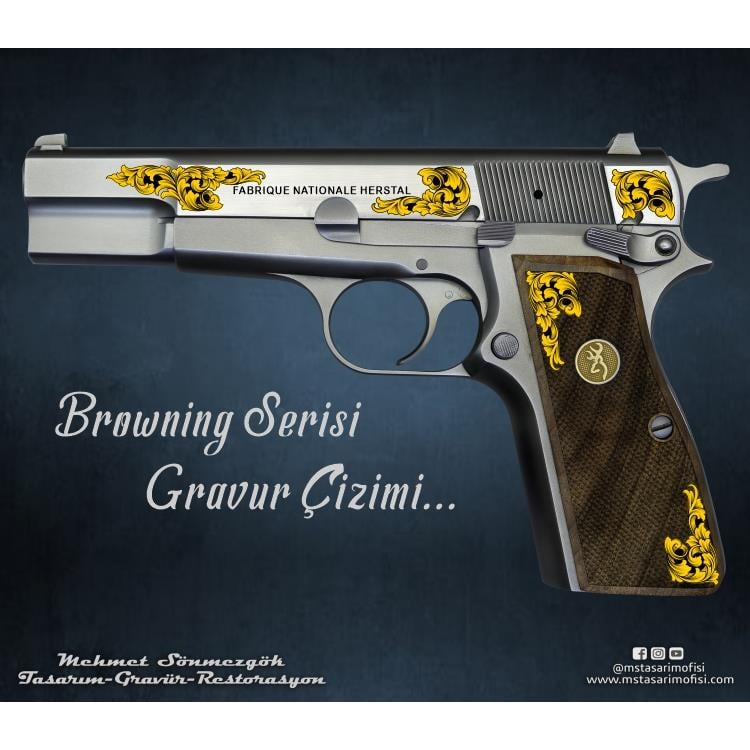 Browning HP Gravür Çizimi_Yanaklar Gravür Model 10