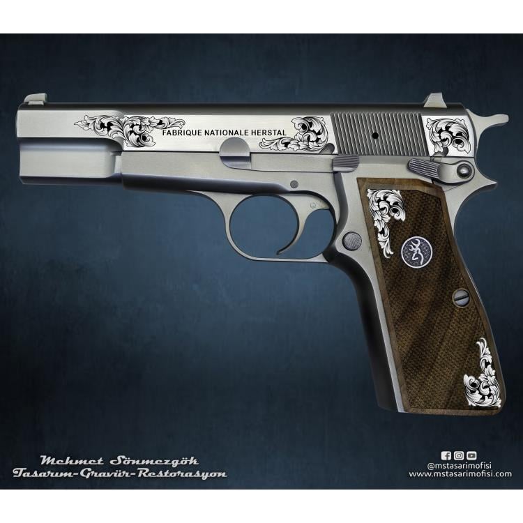 Browning HP Gravür Çizimi_Yanaklar Gravür Model 10