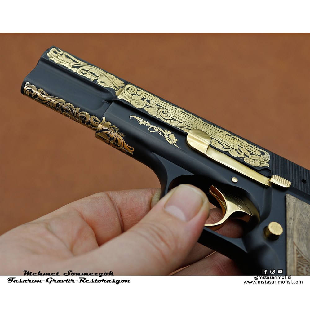Browning HP Gravür // Serpme Gravür Model,Siyah Altınlı Model